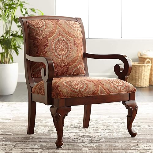 Kensington Hill Diana Wood and Red Upholstered Cottage Core Accent