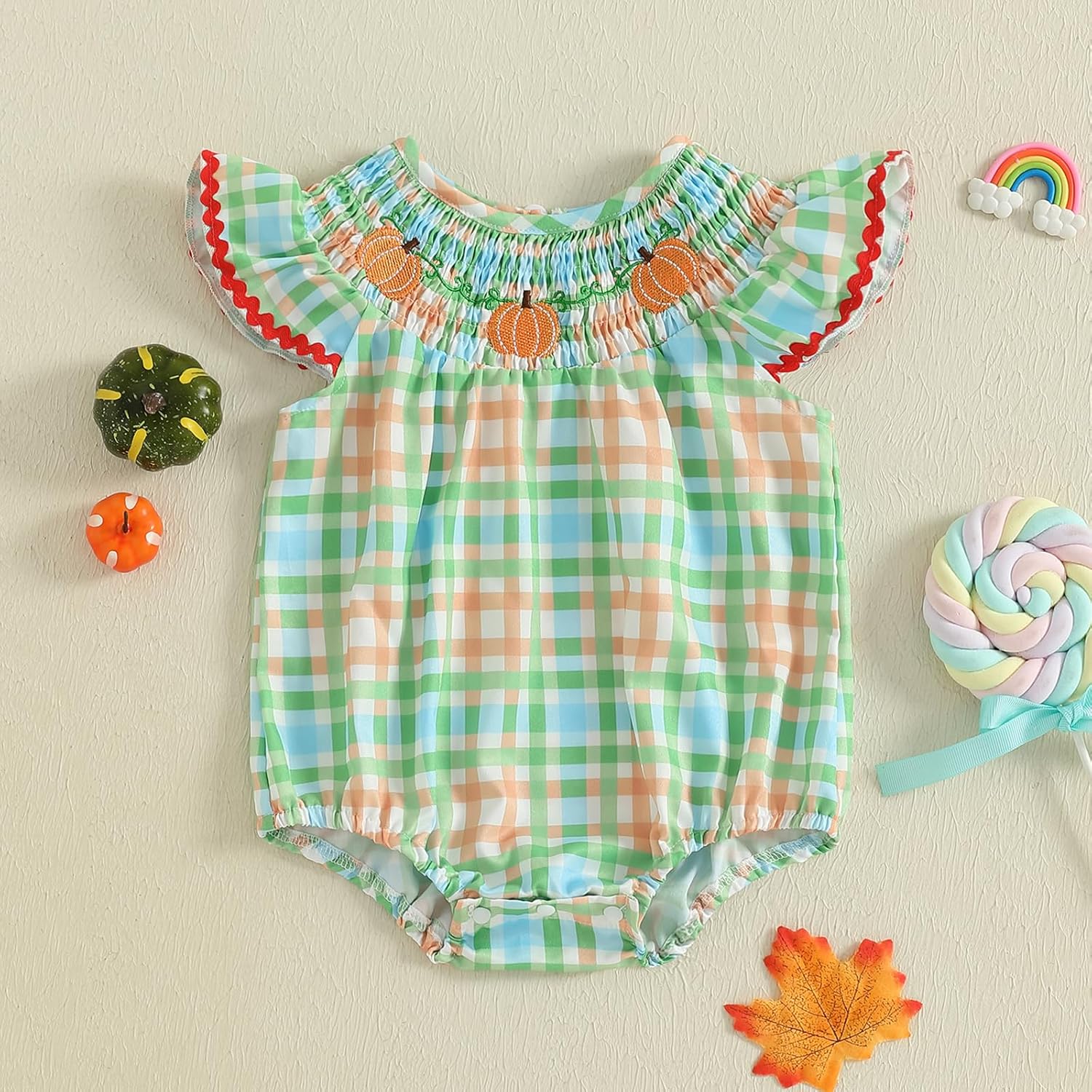 Kayotuas Newborn Baby Girls Smocked Bubble Romper Cute Embroidery Ruffle Gingham Bodysuit Dress Infant Toddler Summer Clothes - Image 7