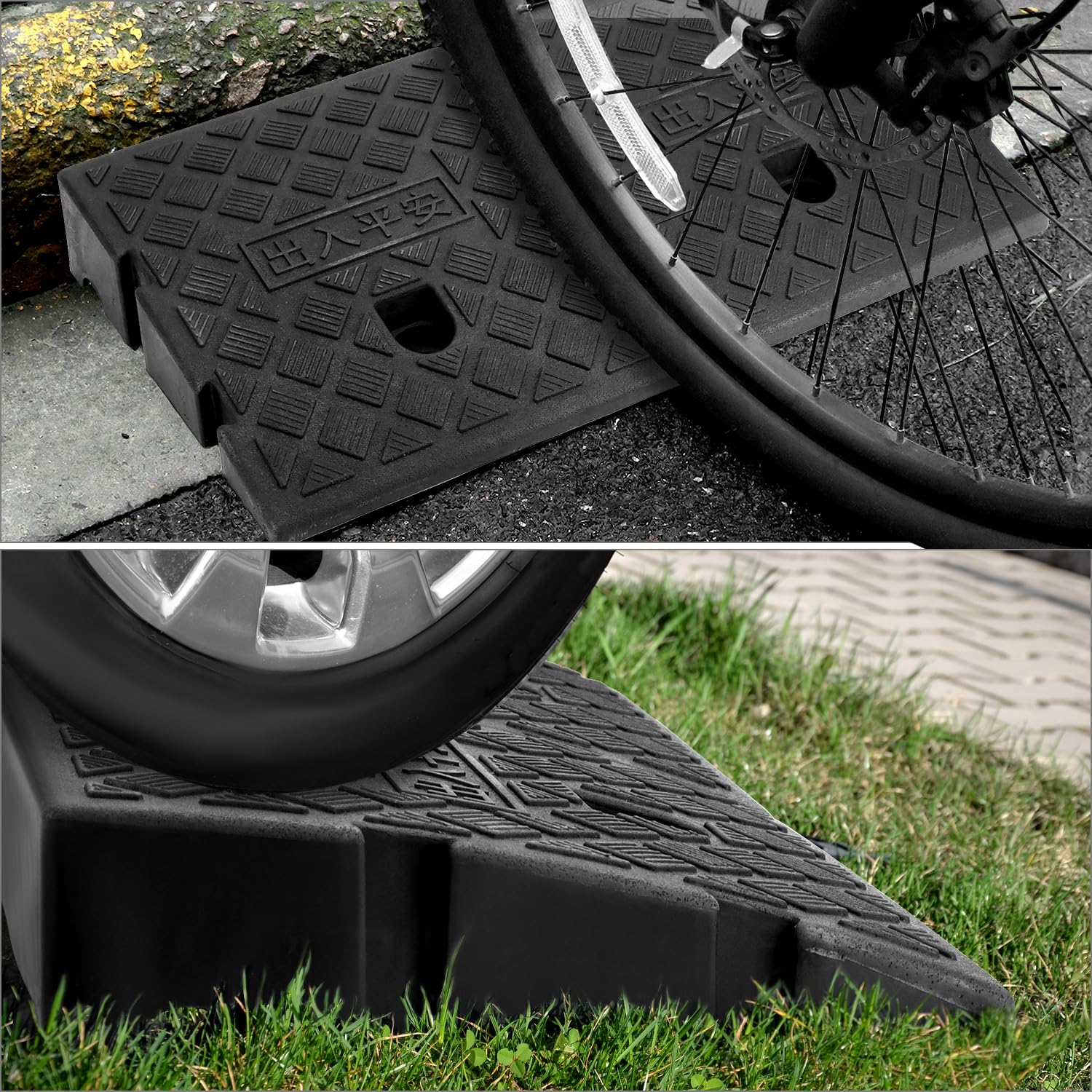 QWORK® 2 szt. plastikowe rampy krawężnikowe, rampy progowe, do wózków inwalidzkich, motocykla, 25 x 27 x 7 cm