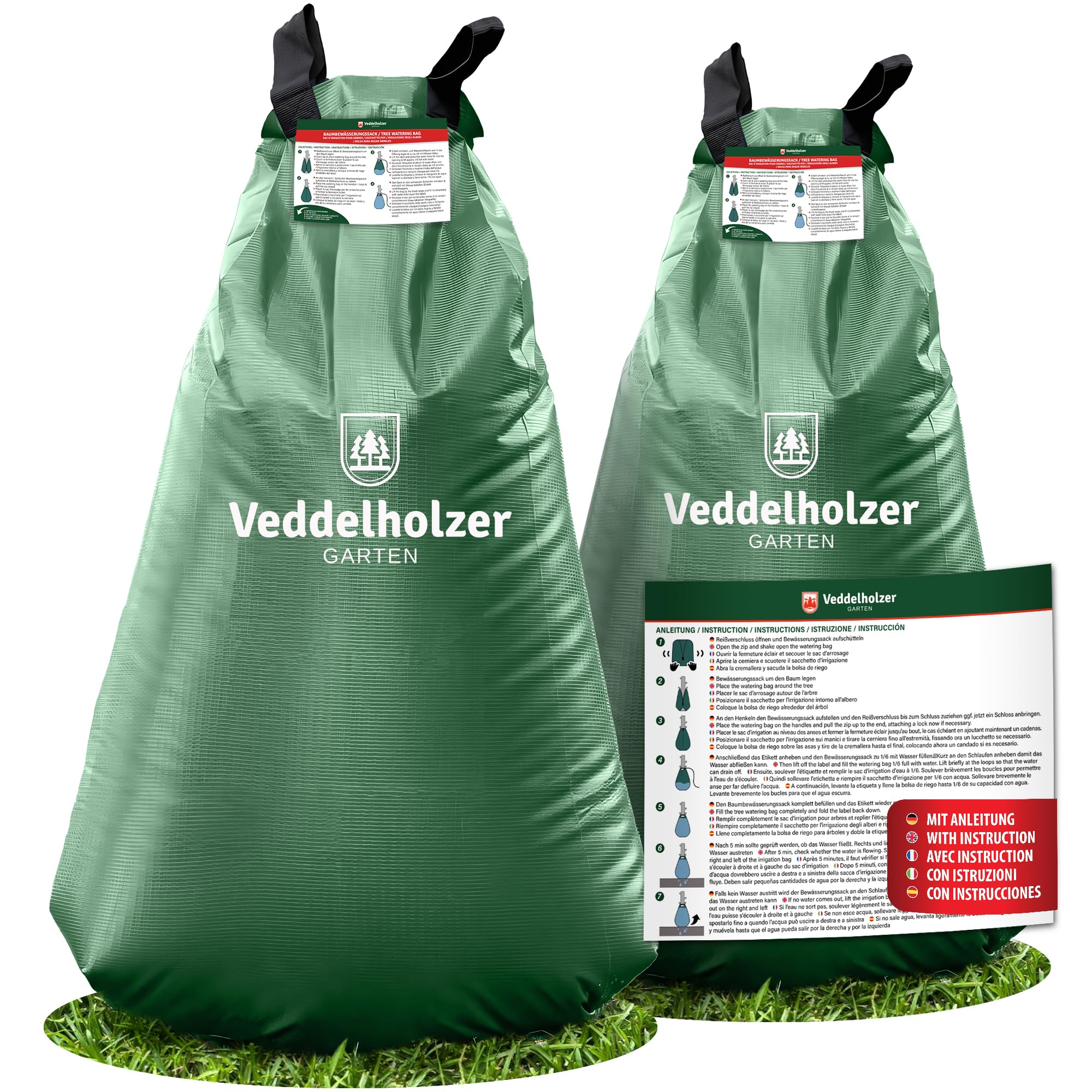 Veddelholzer 2 x 75 l Baumbewässerungssack mit Reißverschluss kombinierbar. Diebstahlschutz und Schutzetikett. Robust und Wetterbeständig für kleine und große Bäume, Jungbäume und Sträucher.