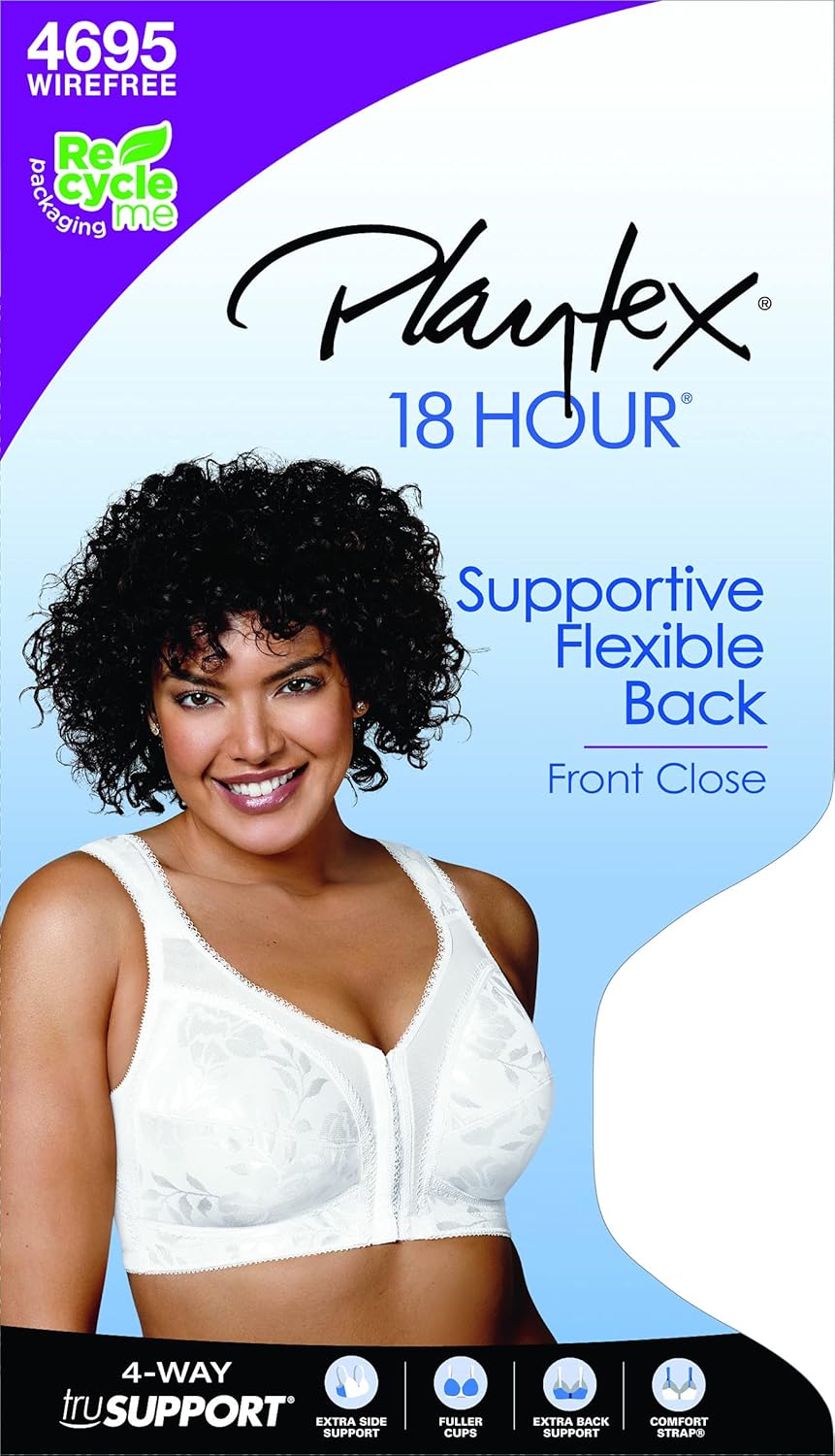 Playtex Women's 18 Hour Front-Close Wirefree Bra w/ Flex Back US4695 at  Women’s Clothing store: Bras