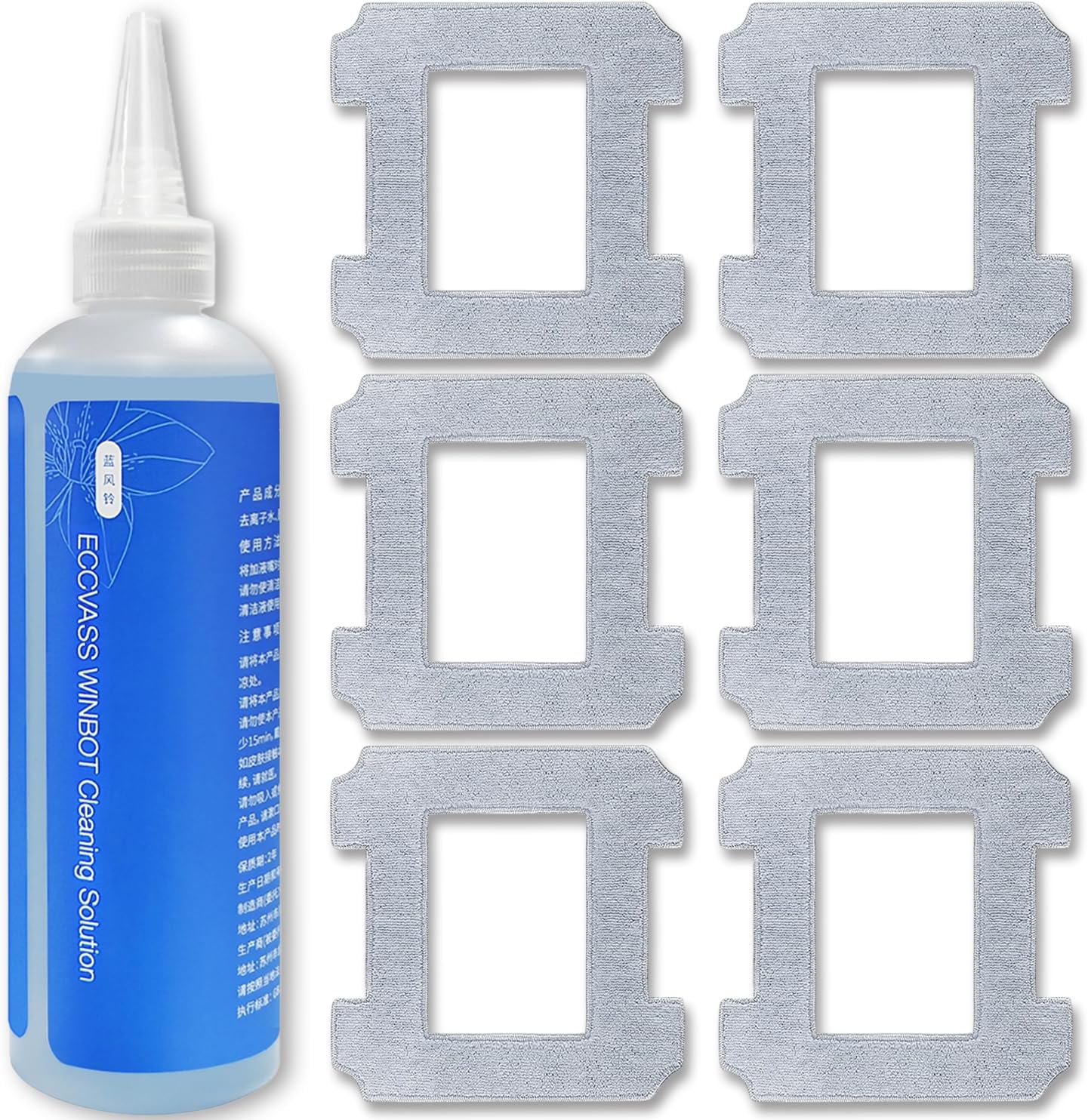 Cleaning solution Mop cloth Accessories Compatible with ECOVACS Winbot W2 PRO Omni / W2 PRO / W2 / W1 PRO / W1 Window Cleaning Robot Replacement parts Kit 230mL cleaning solution 6 Mop Pads