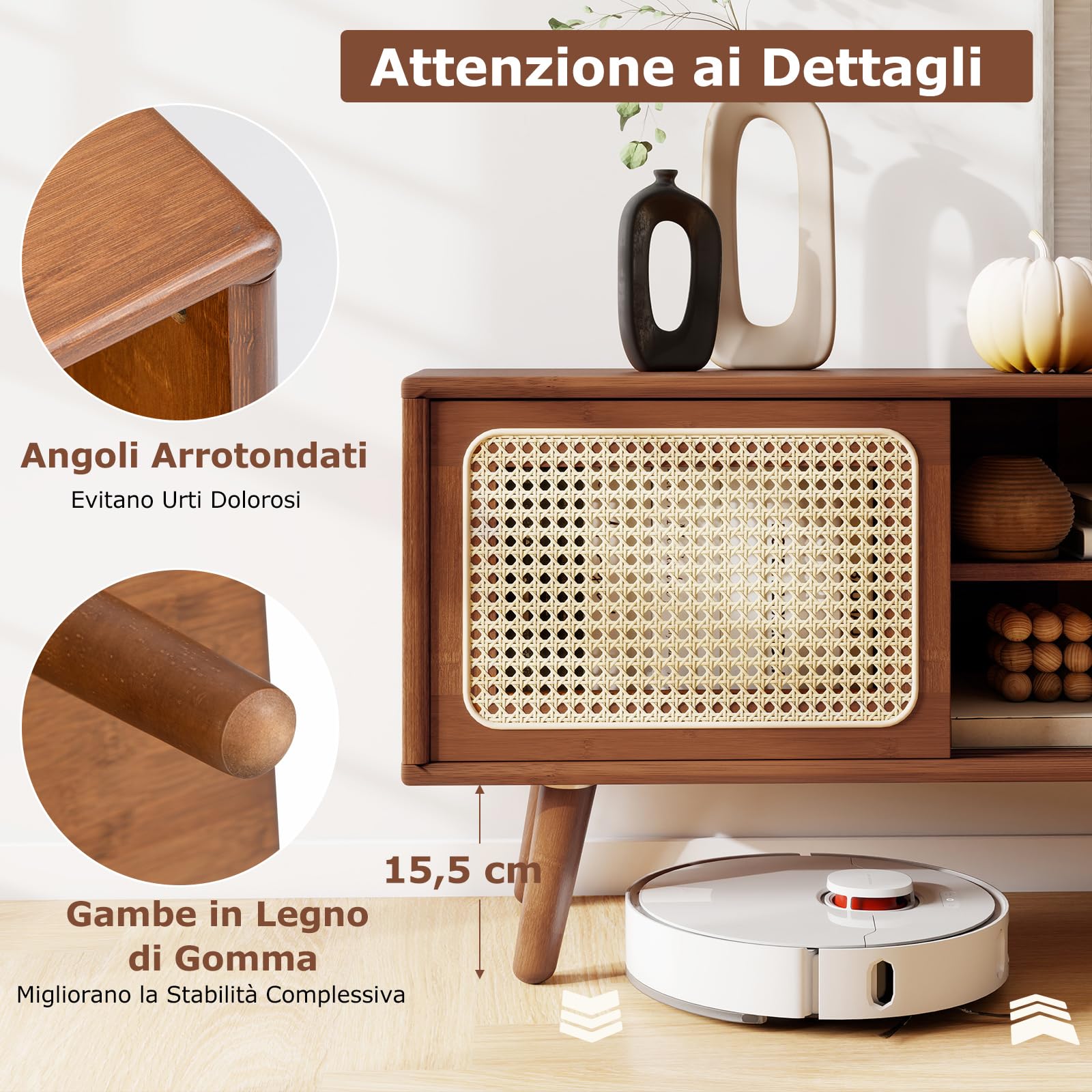 COSTWAY Mobile TV per TV Fino a 55", Mobile Porta TV Salloto, Mobiletto Soggiorno con 2 Ante Scorrevoli, Tavolo Consolle con Gambe in Legno Gamba, 120,5 x 31 x 45,5 cm (Marrone)