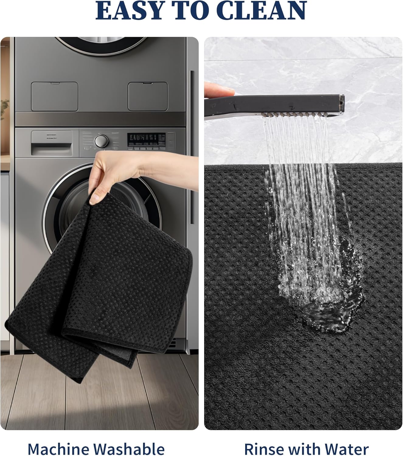 YIHOUSE Bathroom Rug Sets 3 Piece, Ultra Thin Quick Dry Bath Mat, Absorbent Bath Mat for Bathroom Non Slip Machine Washable Bath Rug (Black)