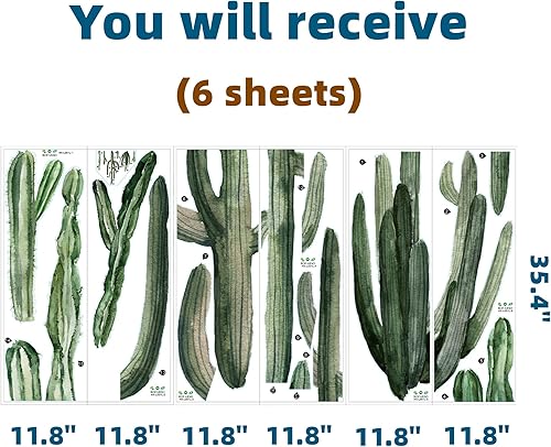 Miniatura 4 de Calcomanías de pared de cactus de columna gigante enorme, para sala de estar, cactus saguaro, plantas tropicales, calcomanías de pared extraíbles