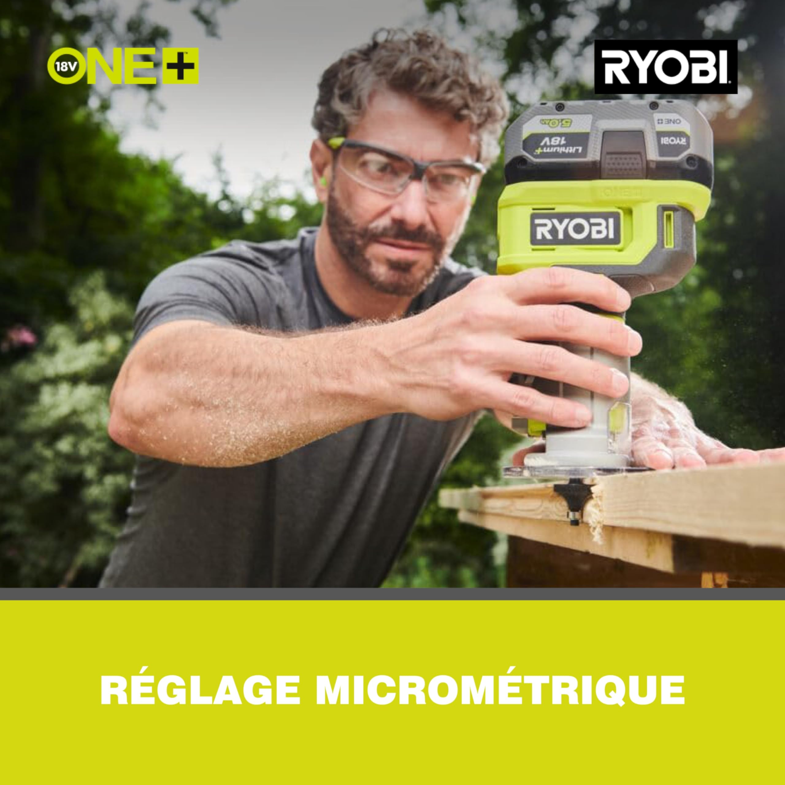 RYOBI - Affleureuse Sans Fil 18V ONE+ RTR18-0 – Vitesse Variable Jusqu’à 30 000 tr/min, Réglage Profondeur Précis, travaux de décoration, de finitions et d'ajustements – Batterie Non Incluse