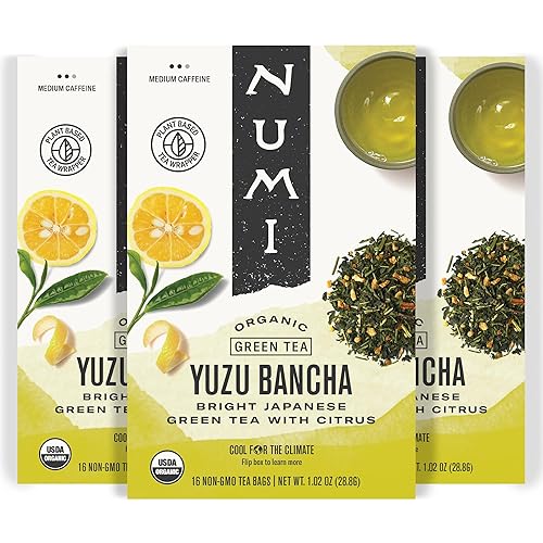 Miniatura 1 de Numi Té orgánico Yuzu Bancha, té verde japonés tostado con cítricos, caja de 16 bolsas de té (paquete de 3)