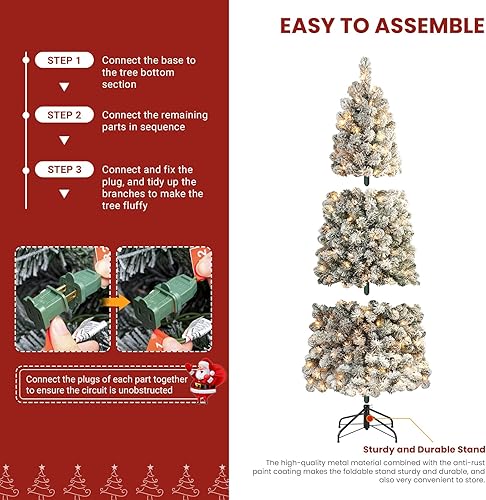 Miniatura 7 de SHareconn Árbol de Navidad artificial preiluminado con bisagras de 6 pies con luces blancas cálidas, puntas de rama completa, elección perfecta para