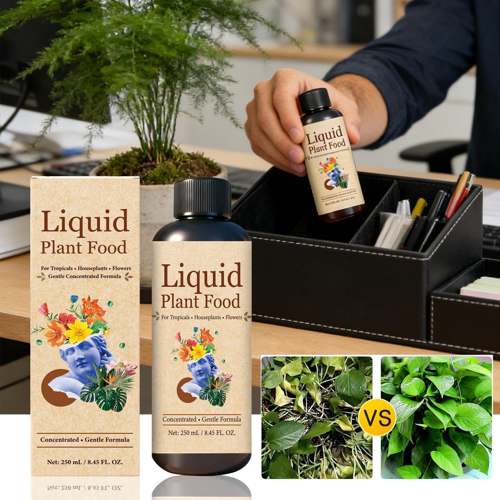 Abono Líquido para Plantas de Interior 250 ml Nutrientes Orgánicos para el | Fertilizante para Plantas de Interior para Orquídeas, , Bonsáis, Flores, y Jardín Exterior
