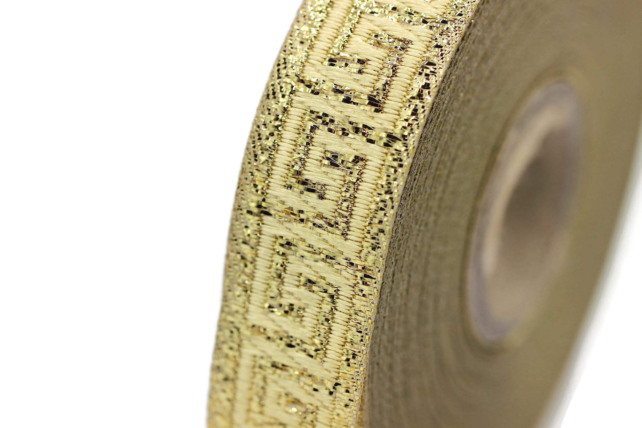 16062 - Rollo De Cinta Jacquard Dorada De 11 Yardas, 1.6 Cm De Ancho, Ribete De Jacquard De Llave Griega, Cintas Tejidas, Collares De Perro, Cinta