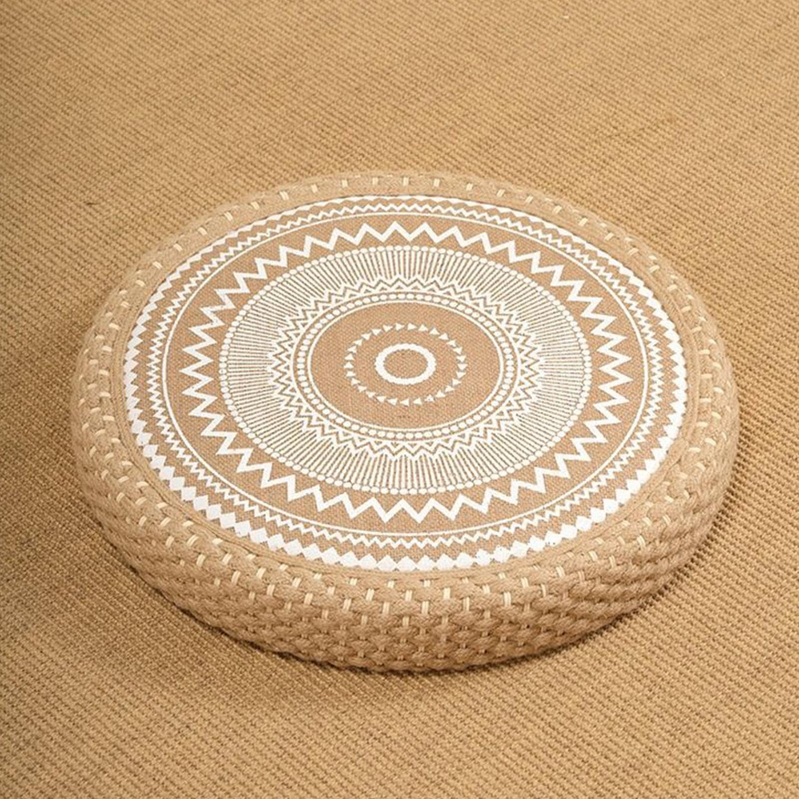 Cuscino per Meditazione Cuscino Rotondo Intrecciato in Paglia per Pavimento | Stile Boho per Arredamento Casa Yoga Soggiorno Sala da Tè Esterno e Interno