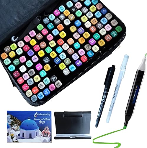 Juego de marcadores de alcohol (120 colores) – Marcadores artísticos de doble punta con cincel resistente al desgaste y puntos finos para