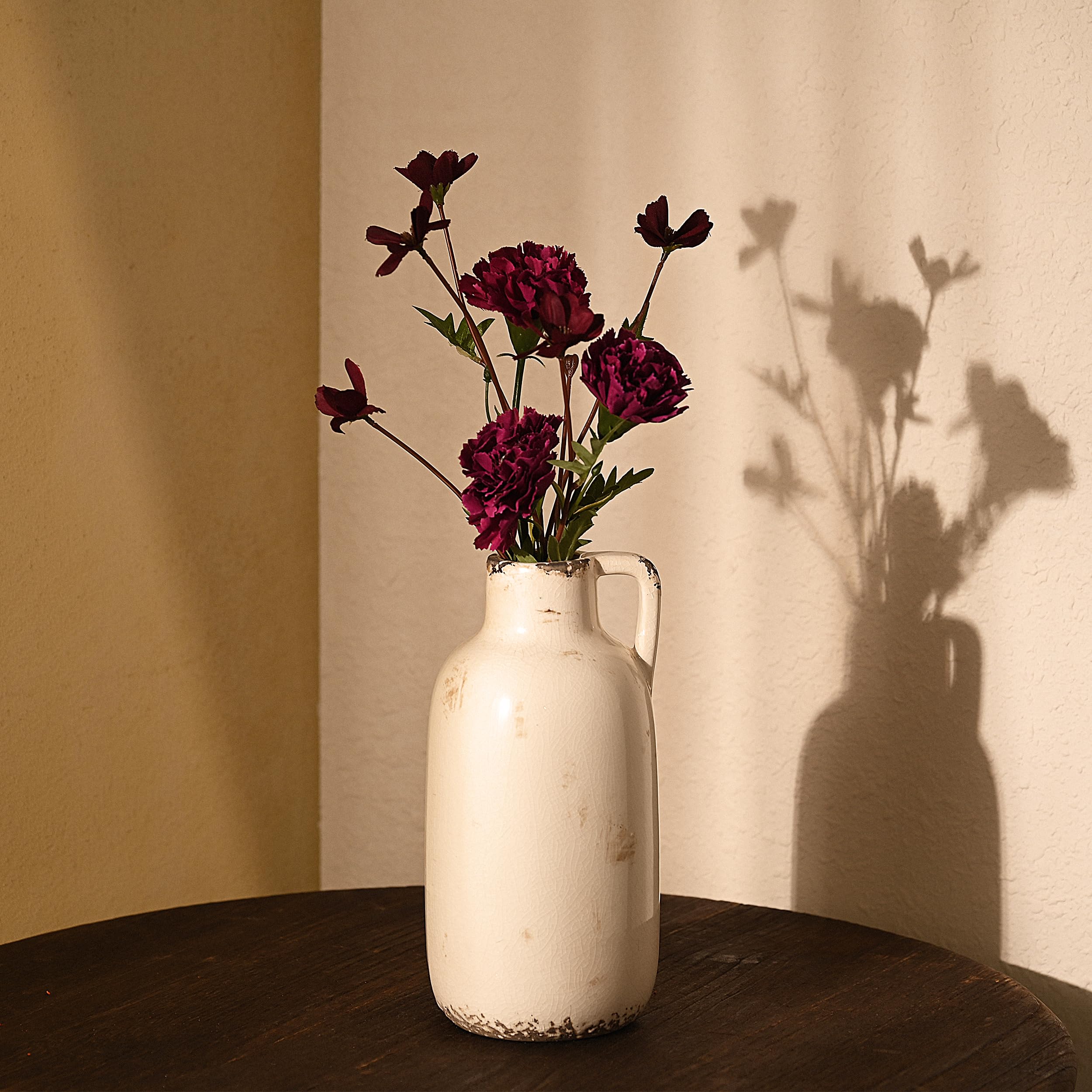 Vaso Cerâmica Branco Rústico 19cm - Decoração Farmhouse Com Esmalte Crackle