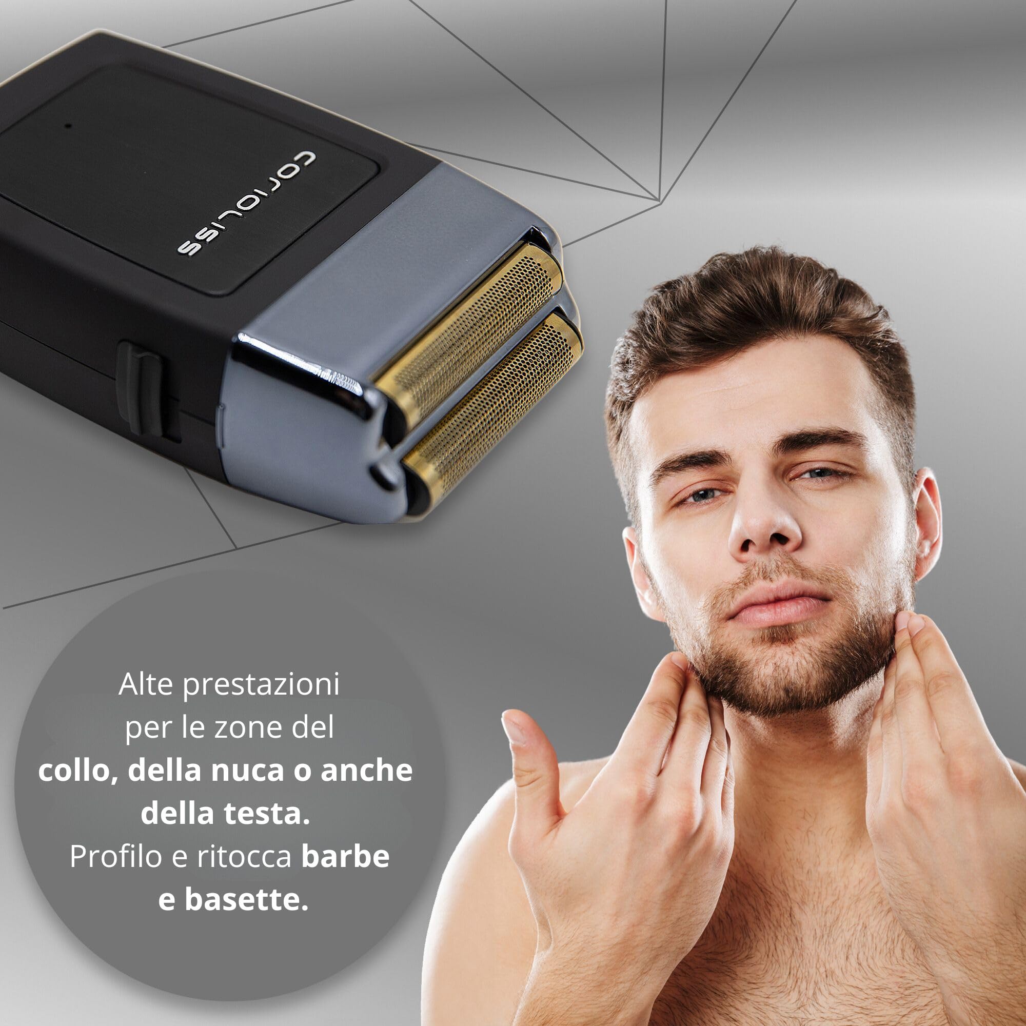 Corioliss The Shaver | Rasoio Elettrico Professionale | Lame in Titanio | Rasatura Precisa Uomo | Barba e Testa | Ricaricabile | Batteria 1,5 ore di utilizzo