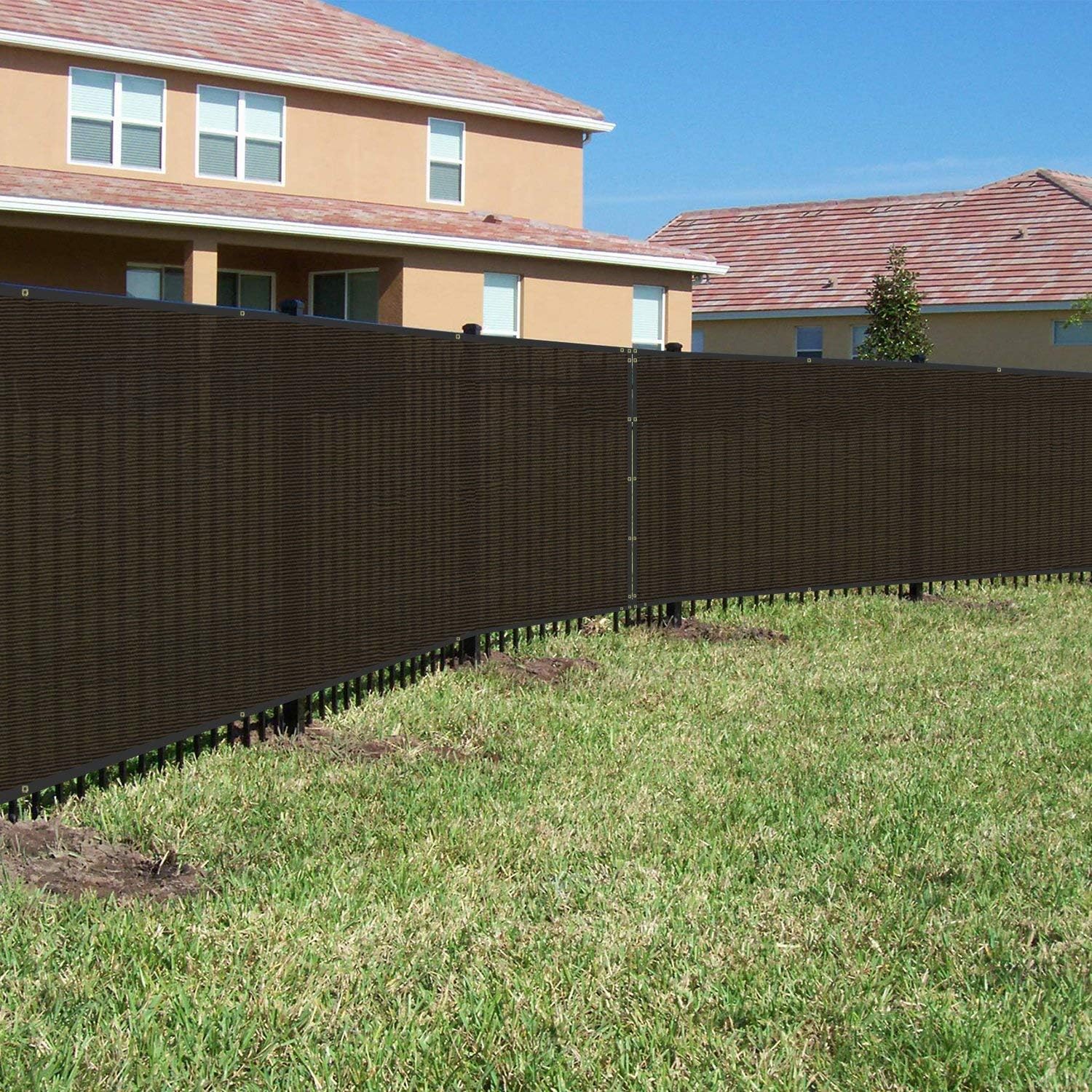 BOUYA BO450 Brown Heavy Duty for Chain-Link Fence Privacy Screen Commercial Outdoor Shade Windscreen Mesh Fabric with brass Gromment 160 GSM 88% Blockage UV-3 Years Warranty, 4′ x 50