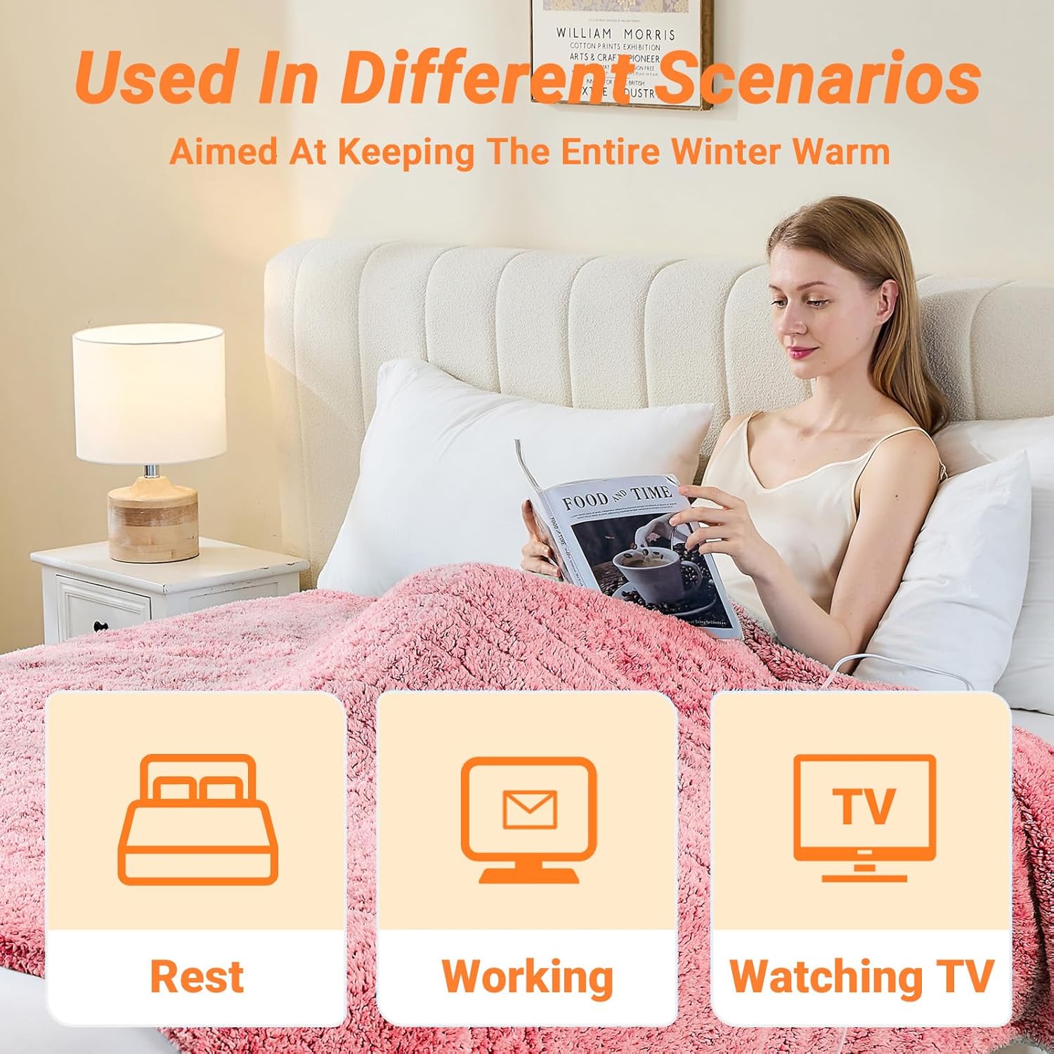 Heated Blanket Heated Throw, Electric Blanket 50"x60" Heating Blanket with 8 Hours Auto Off 10 Fast Heating Levels Machine Washable Sherpa Heated Blanket with Overheating Protection - Image 5