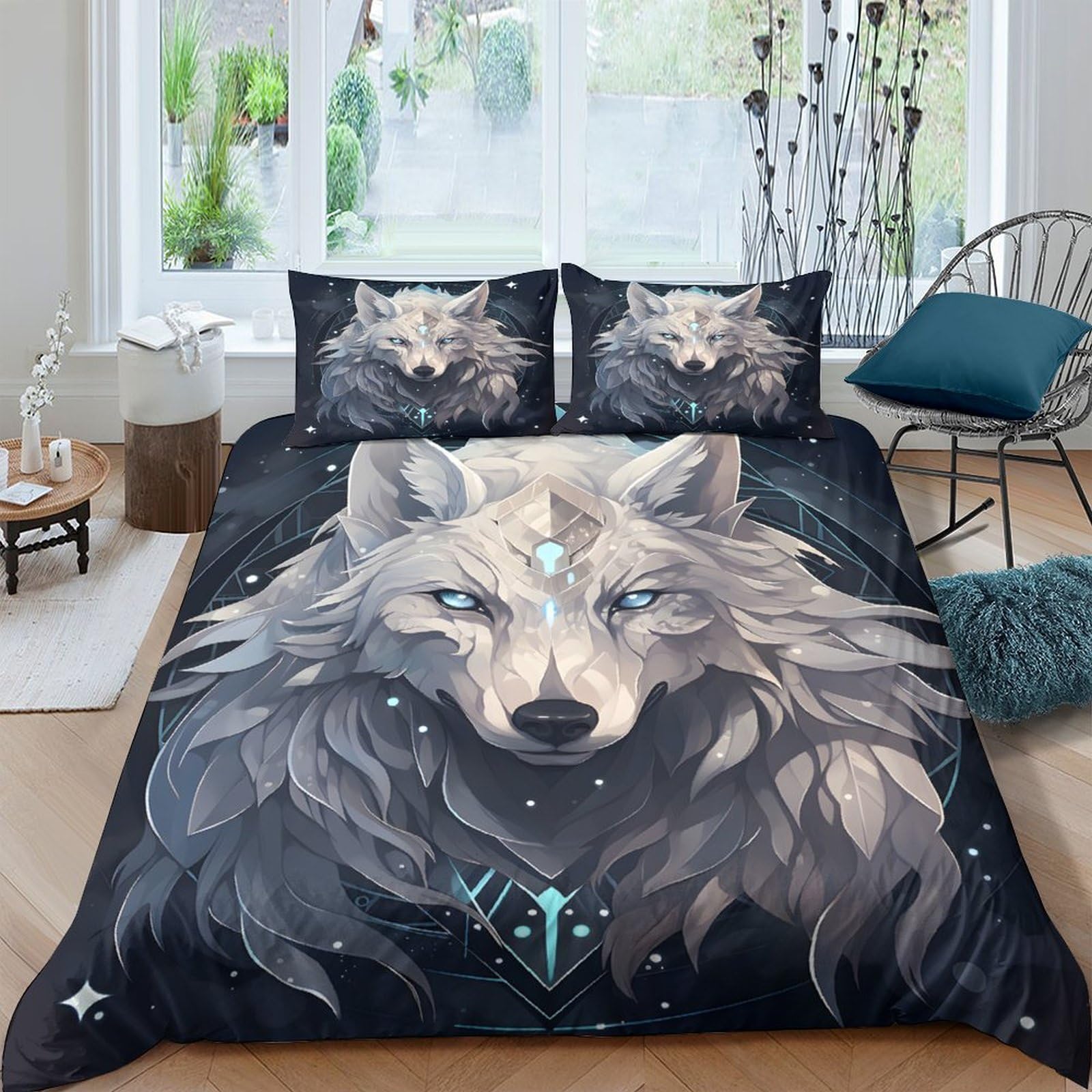 Ctjqhvkz Style-10 3D Printed Wolf Art Fitted Sheet Microfiber Soft Breathable Moon Forest Mattress Cover For Bedroom Guest Room Decor Single（135X200cm）