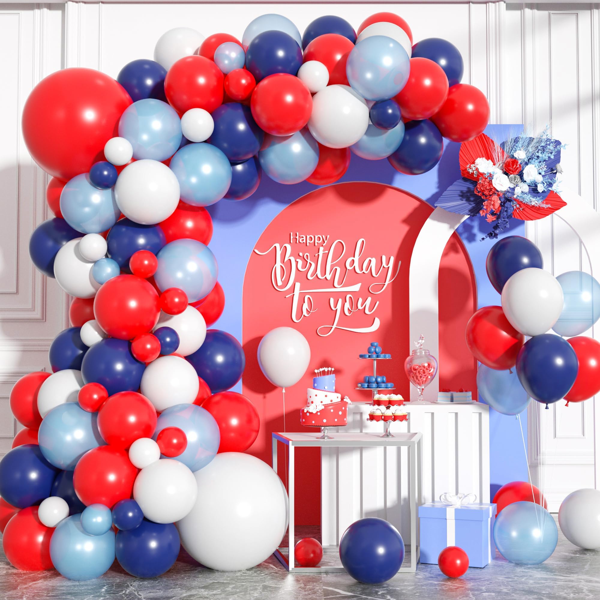 Blue Pink Balloon Arch, Blue Maca Pink Latex Balloons, Matte Blue Pastel Pink Gold Birthday Balloon Garland, 5 10 18 inch Pink Blue Party Balloons for Baby Shower Birthday Wedding Graduation Party