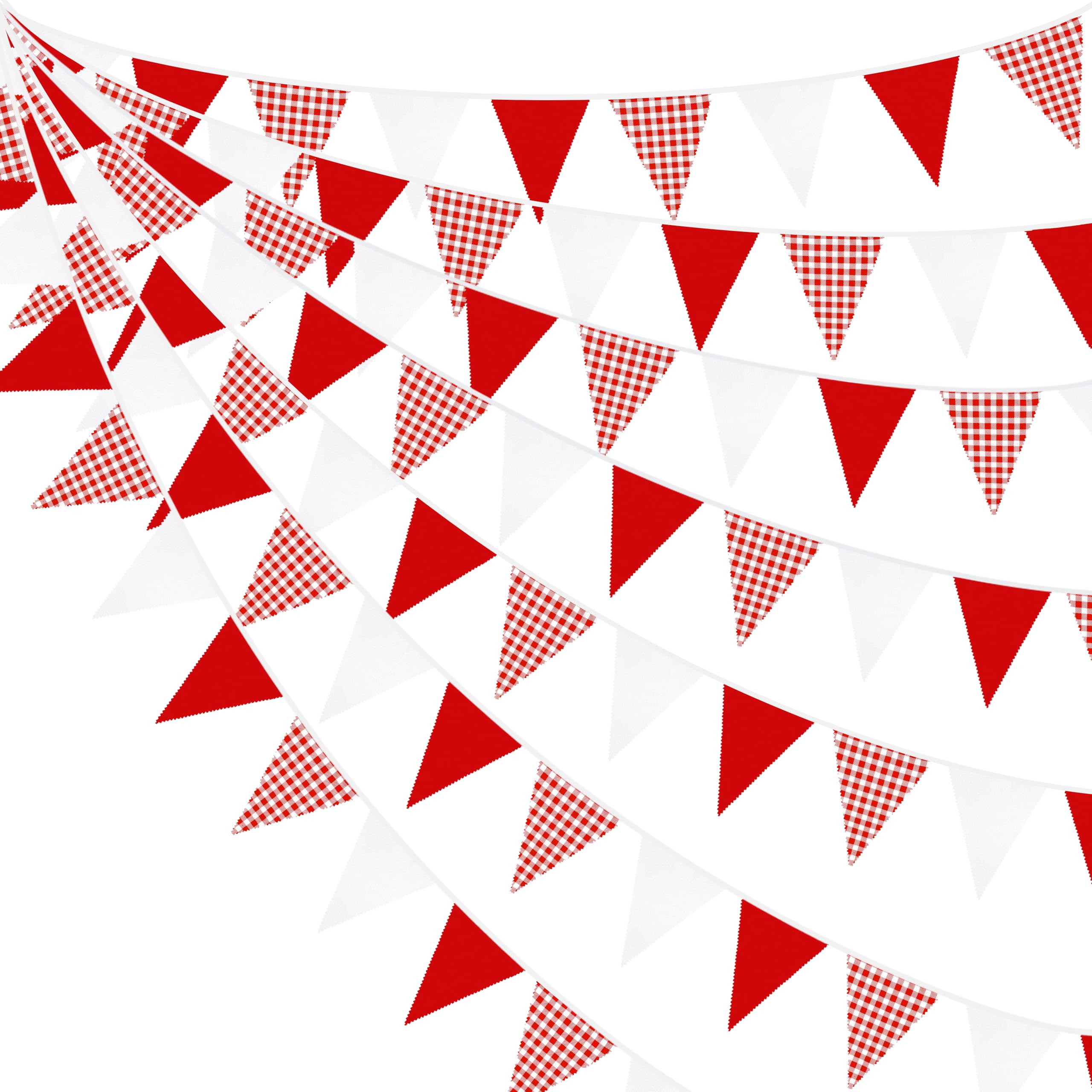 Photo 1 of 32Ft Red Party Decorations Red Plaid Checkered White Triangle Flag Gingham Pennant Bunting Fabric Garland for Christmas Wedding Birthday Carnival Picnic X-mas Outdoor Home Party Festivals Decoration