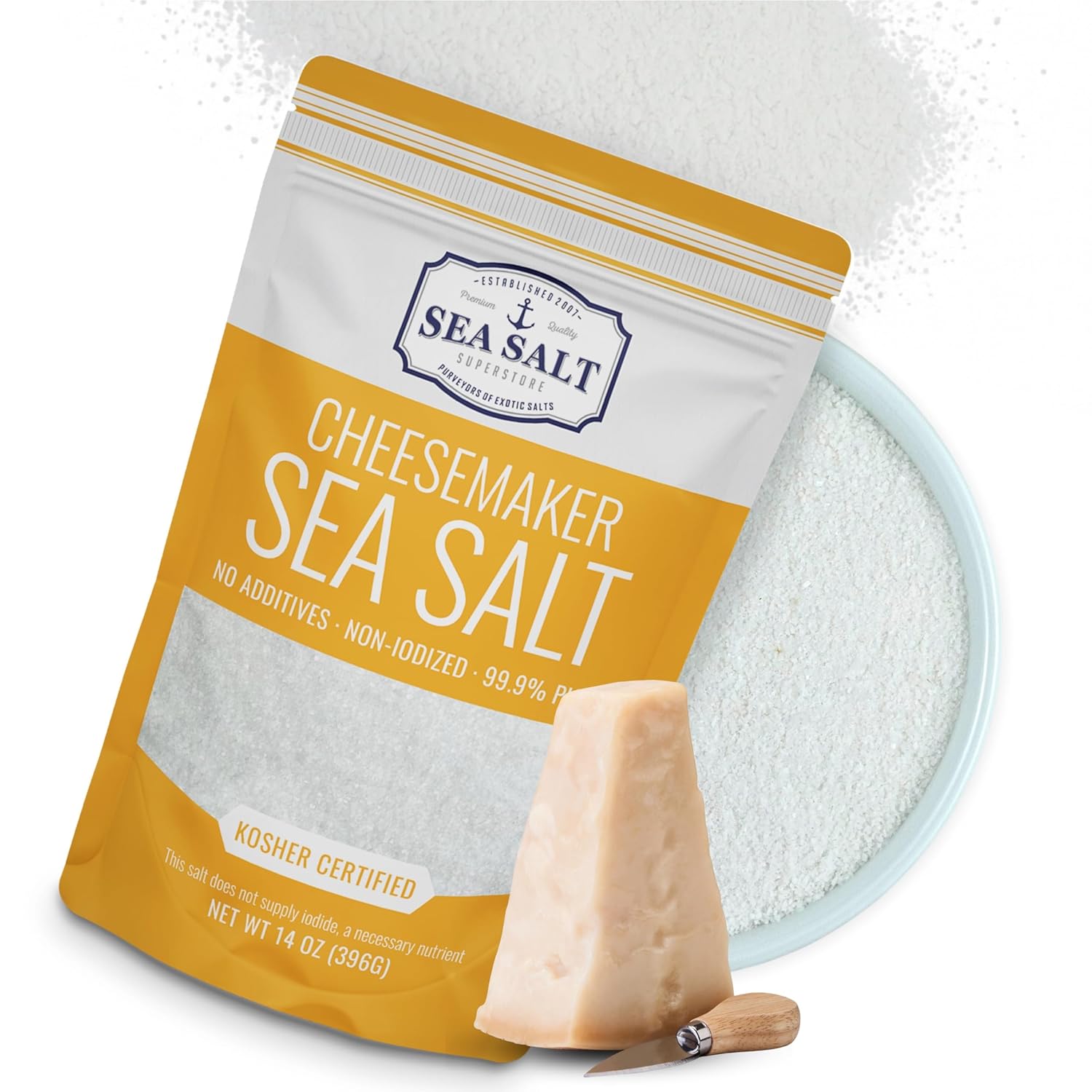 Sal Marina Fina para Quesería, Sin Gluten y Sin Yodo, 396.89 g