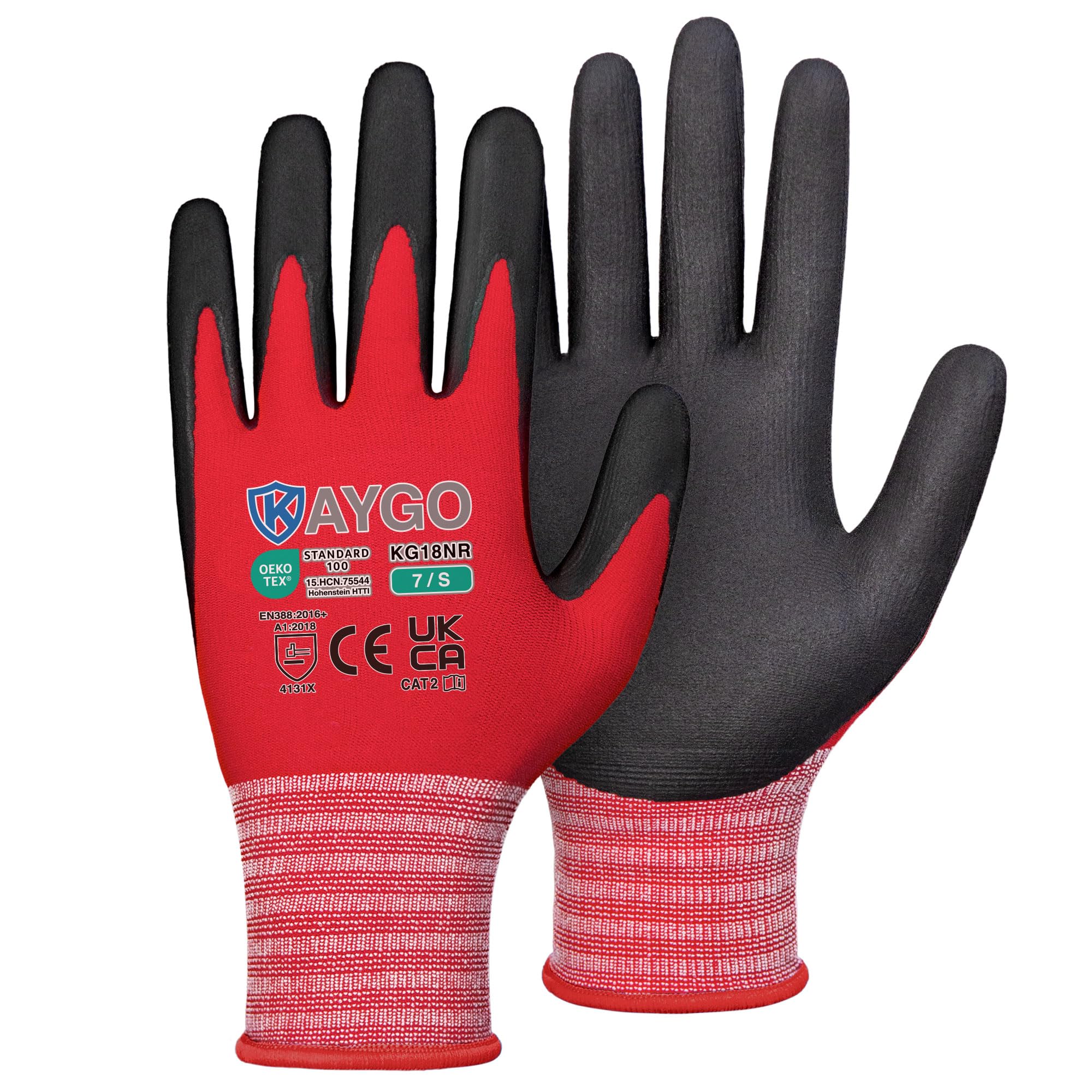 KAYGO Safety Work Gloves MicroFoam Nitrile Coated 3 Pairs, KG18N, Seamless Knit Nylon Glove with Abrasion and Oil Resistant Grip, Ideal for General Purpose, Automotive, DIY (Small, Red) — image 1