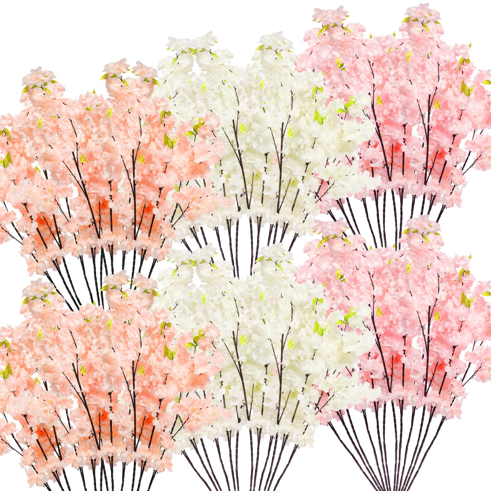Crowye9 Pcs 39.4 Inches Artificial Cherry Blossom Branches Silk Flowers Bouquet Decor Fake Cherry Blossom Tree Stems Vines for Home Office Party Wedding Decoration