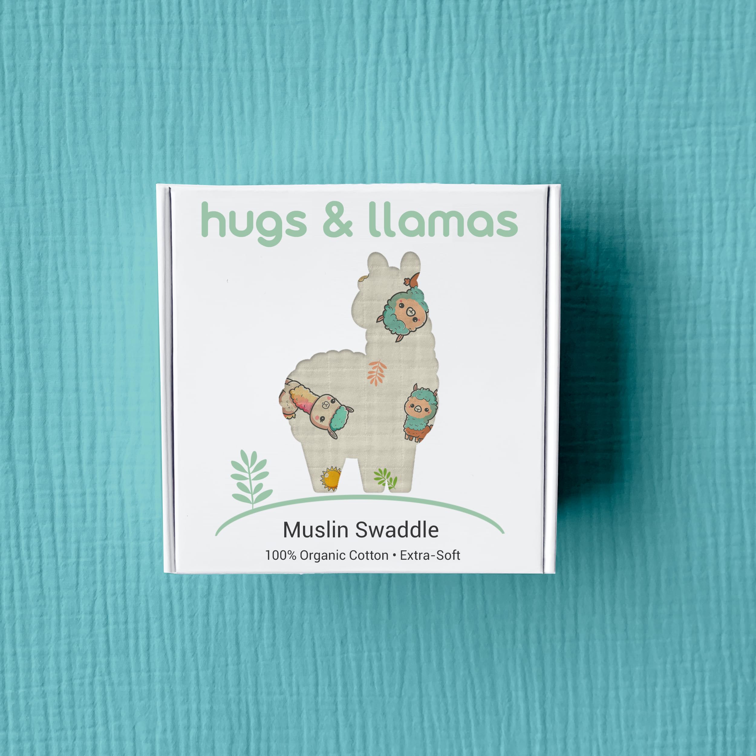 hugs & llamas Mantas de muselina de algodón 100 % orgánico, manta unisex para envolver, extra suave, para recién nacidos y bebés, lavable a máquina, 47 x 47 pulgadas (llama cariñosa)