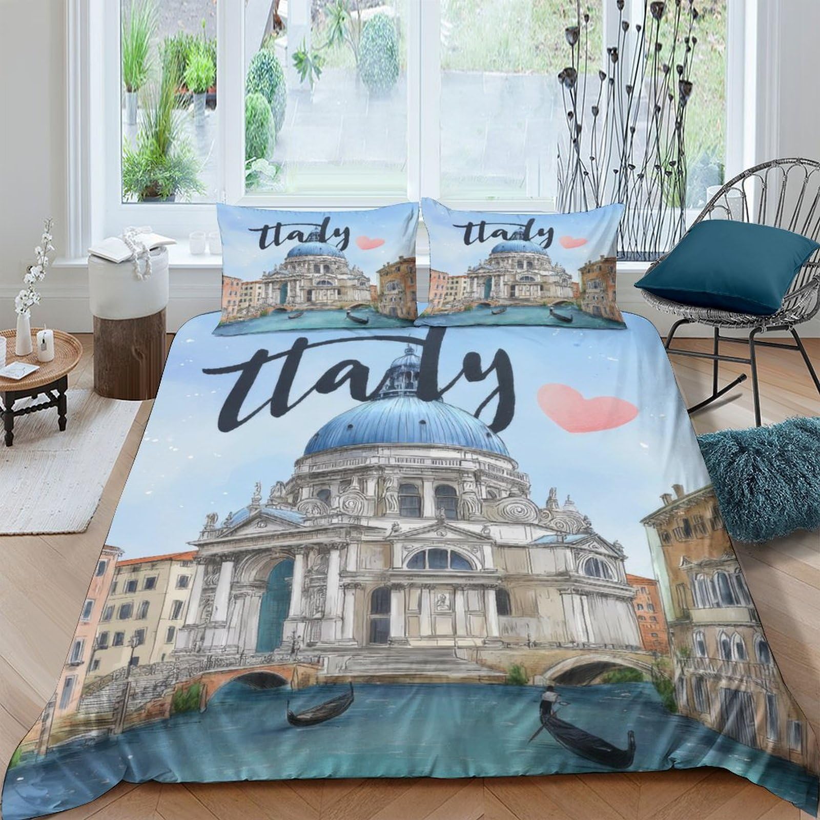 Ctjqhvkz Style-6 3D Printed Italy Landmark Fitted Sheet Microfiber Soft Breathable Venice Scene Mattress Cover Bedroom Decor Single（135X200cm）