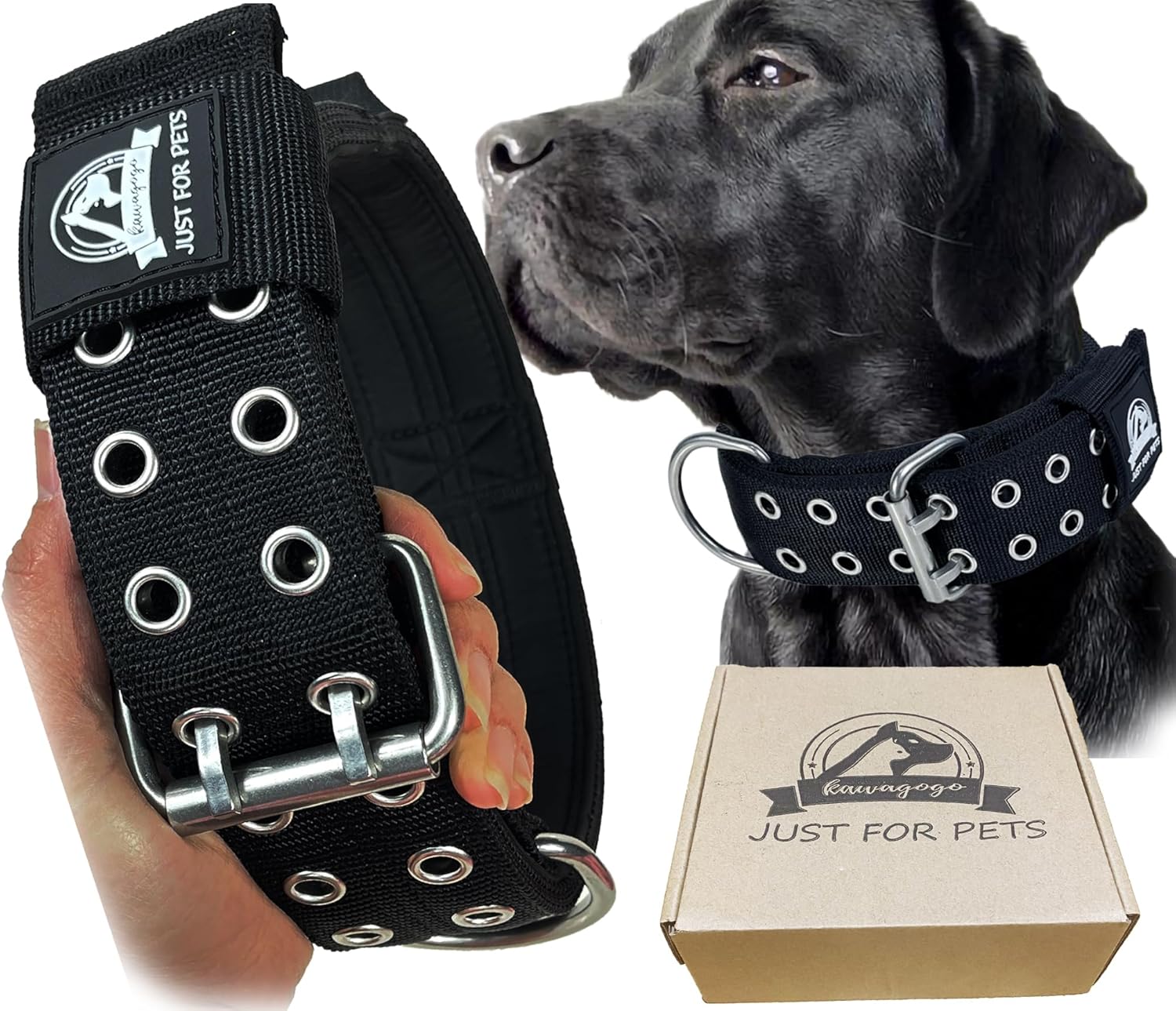 Heavy Duty Dog Collar for Large Dogs, Tactical Military Training Dog Collar for Extra Large Breeds,Strong and Durable ，German Sherd Pitbull (21IN-27IN, Black)