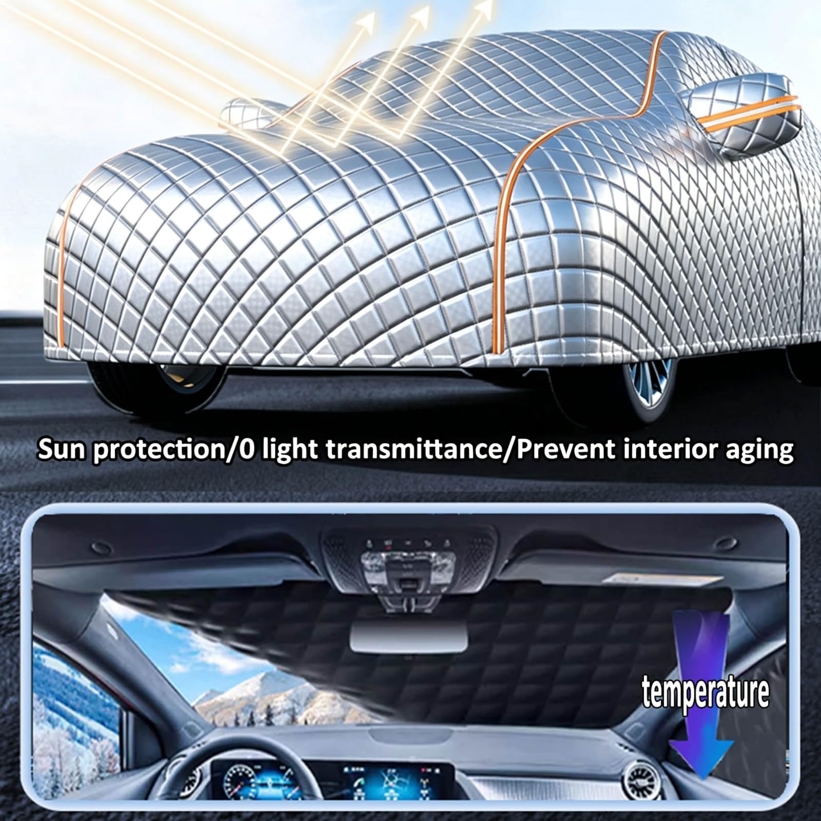 Hagelschutz Autoabdeckung Outdoor für V olkswage Tiguan 2024-2026,Abdeckplane Auto 5-Lagige wasserdichte UV-Schutz Vollgarage,mit Baumwollpolsterung Windschutzgurte Reflexstreifen-Silber