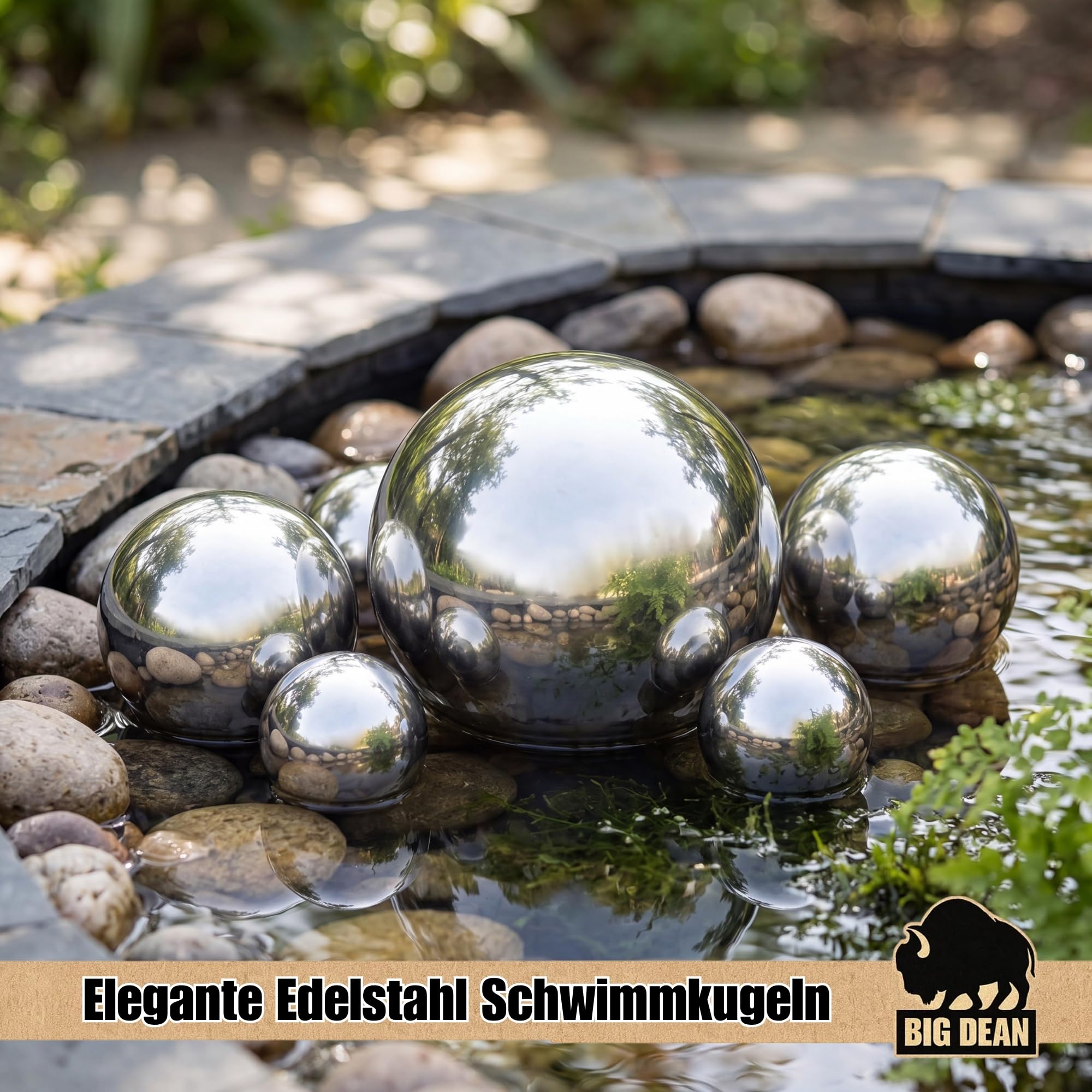 Miniteich Brunnen Set Schale mit Teichkugeln innen und außen Komplettset 39cm Durchmeseser