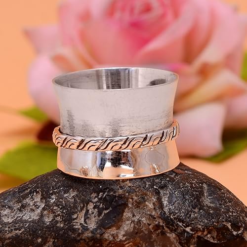 Miniatura 159 de Veracity Jewelry Sterling Silver Fidget Ring Spinner Ring Anxiety Relieving Rings For Unisex Meditation Thumb Worry Healing Birthday Promise Band