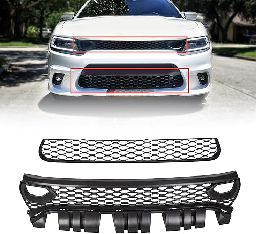 Miniatura 19 de ECOTRIC Conjunto de parrilla delantera inferior compatible con Dodge Charger SRT Scat Pack Daytona Mesh Grill Guard 2015-2023 (Lower)