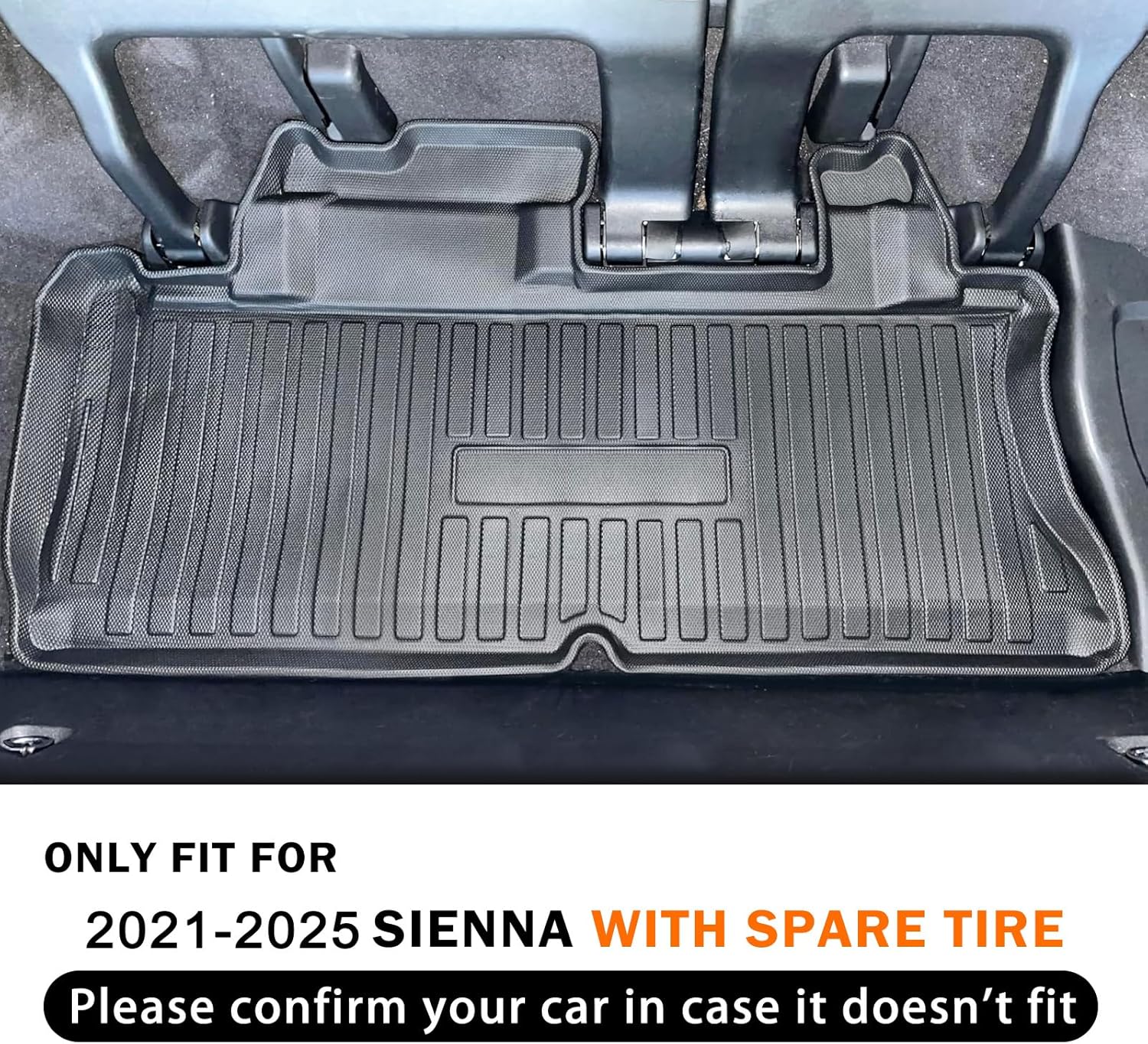 KUST Trunk Cargo Mat for 2021-2025 2026 Toyota Sienna with Spare Tire, All Weather Rear Cargo Liner Custom Fit Sienna Accessories TPE Rubber High Edge (Only for Sienna with Spare Tire) - Image 3