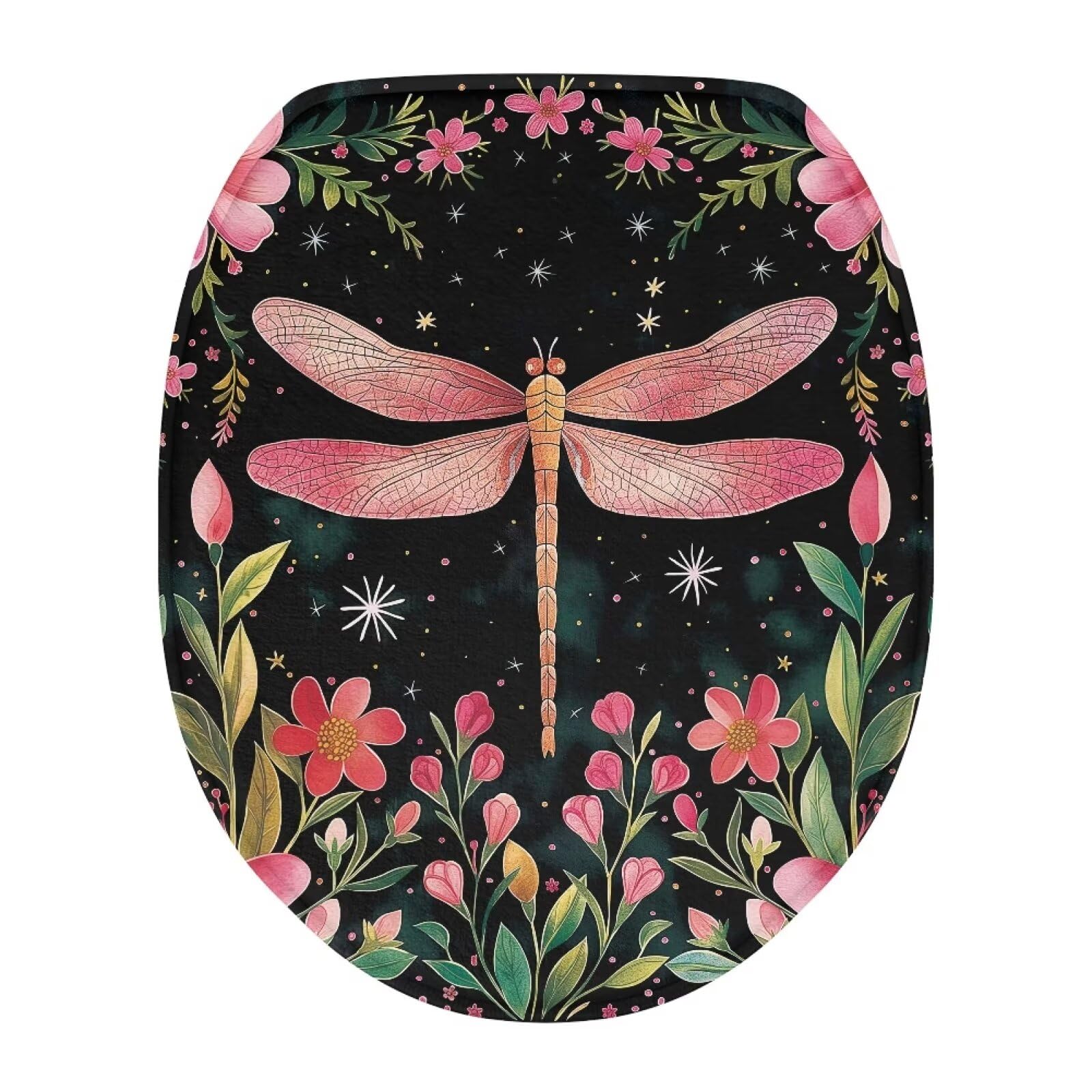 Bivxisrvo Dragonfly Toilet Seat Covers for Bathroom Polyester Fabric Toilet Seat Lid Cover Soft, Dustproof Comfortable Tank Protector Cover Fits Most Toilet Cover Seat