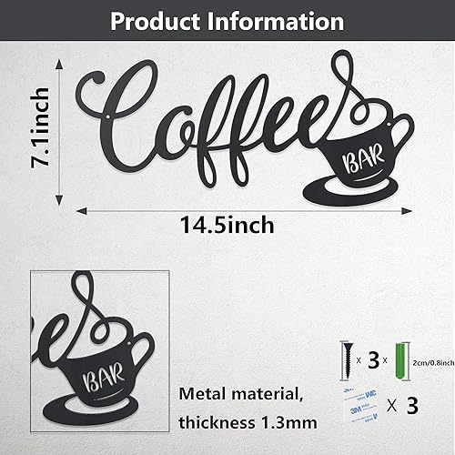 Miniatura 3 de QQCYLYY Decoración de pared de taza de café, letrero rústico de metal para colgar en la pared, arte de pared de metal para decoración del hogar,