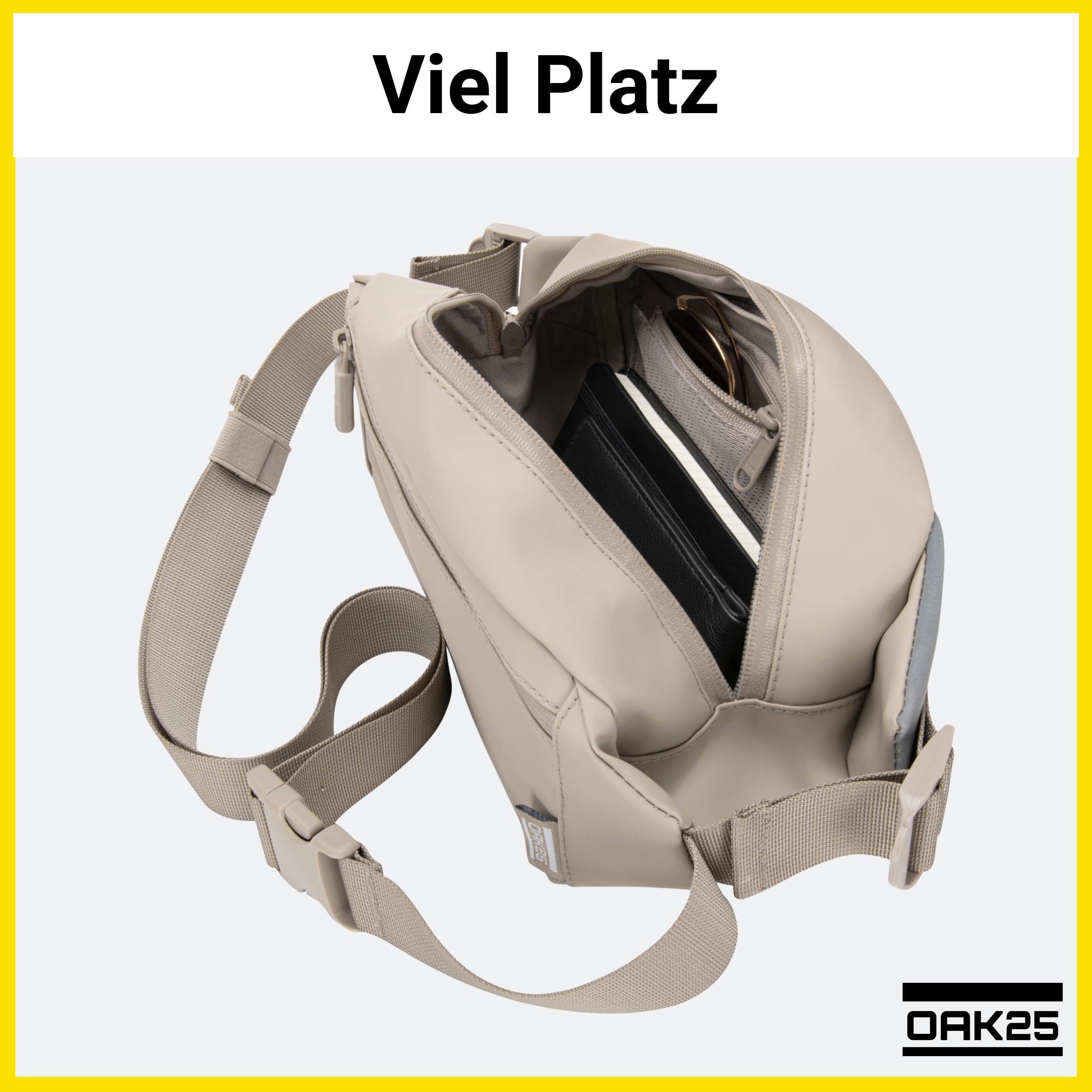 OAK25 Marsupio Donna e Uomo Beige - Carry All Sling - Borsa per loSsport Outdoor Città - Marsupio da Bicicletta Riflettente - Borsa a Tracolla con Cinturino - Idrorepellente