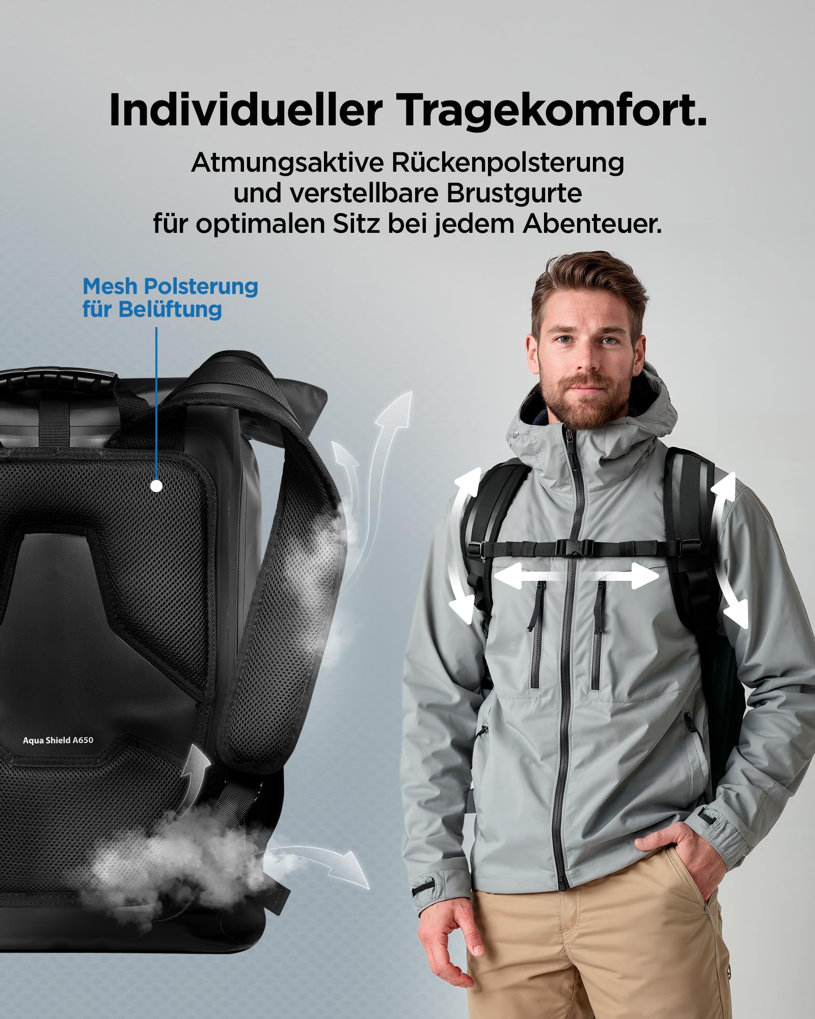 Spigen Wasserdichter Rucksack Rolltop für Damen Herren [Aquashield] Laptoprucksack bis 16", IPX6 Schutzklasse, Belüftetes Rückenteil, Wasserfester Daypack für Reisen, Outdoor & Camping – Schwarz
