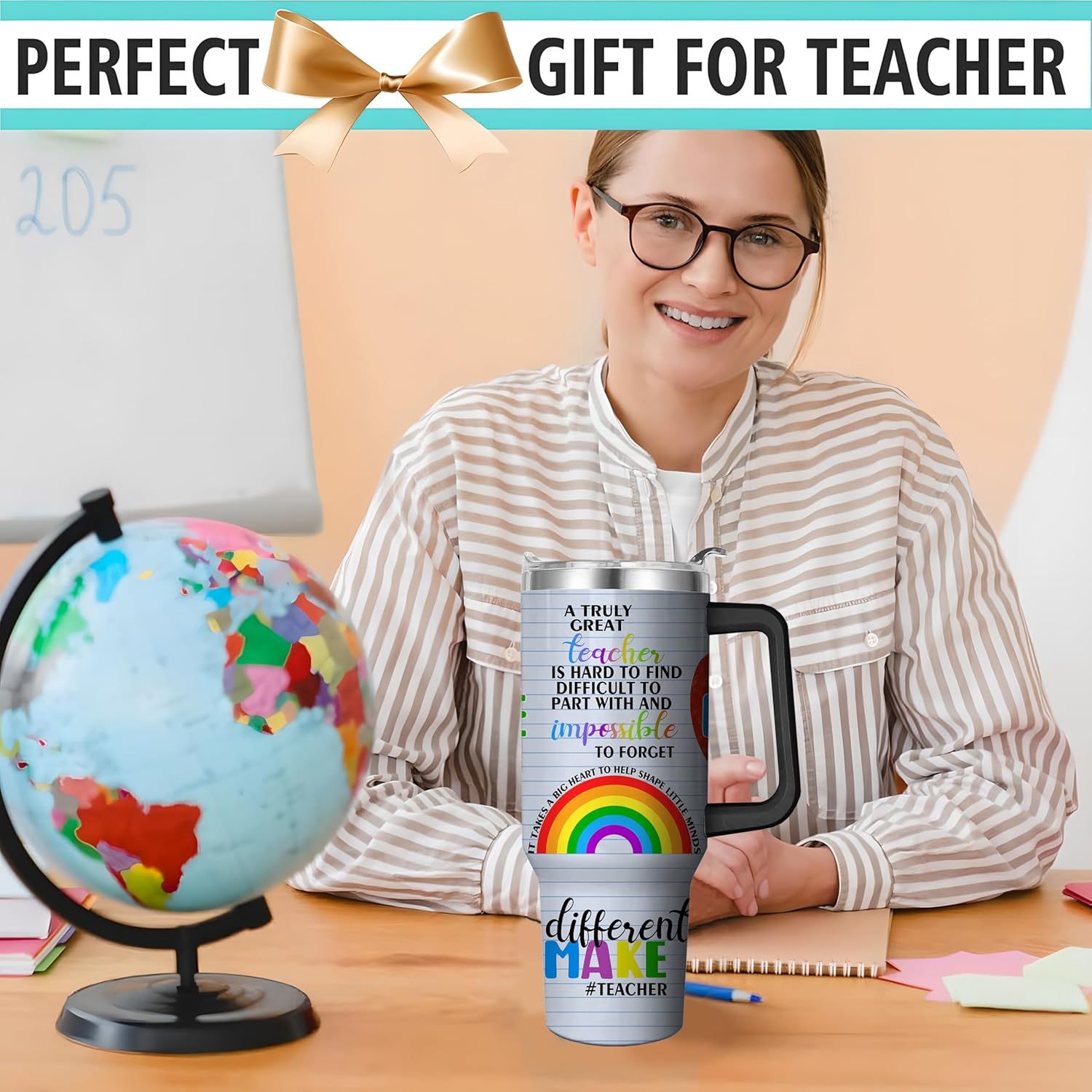 40 Oz Teacher Tumbler With Handle and Straw, Double Wall Coffee Travel Mug Leak Proof, Stainless Steel Cup, Reusable Insulated Water Bottle Gifts for Women - Image 7