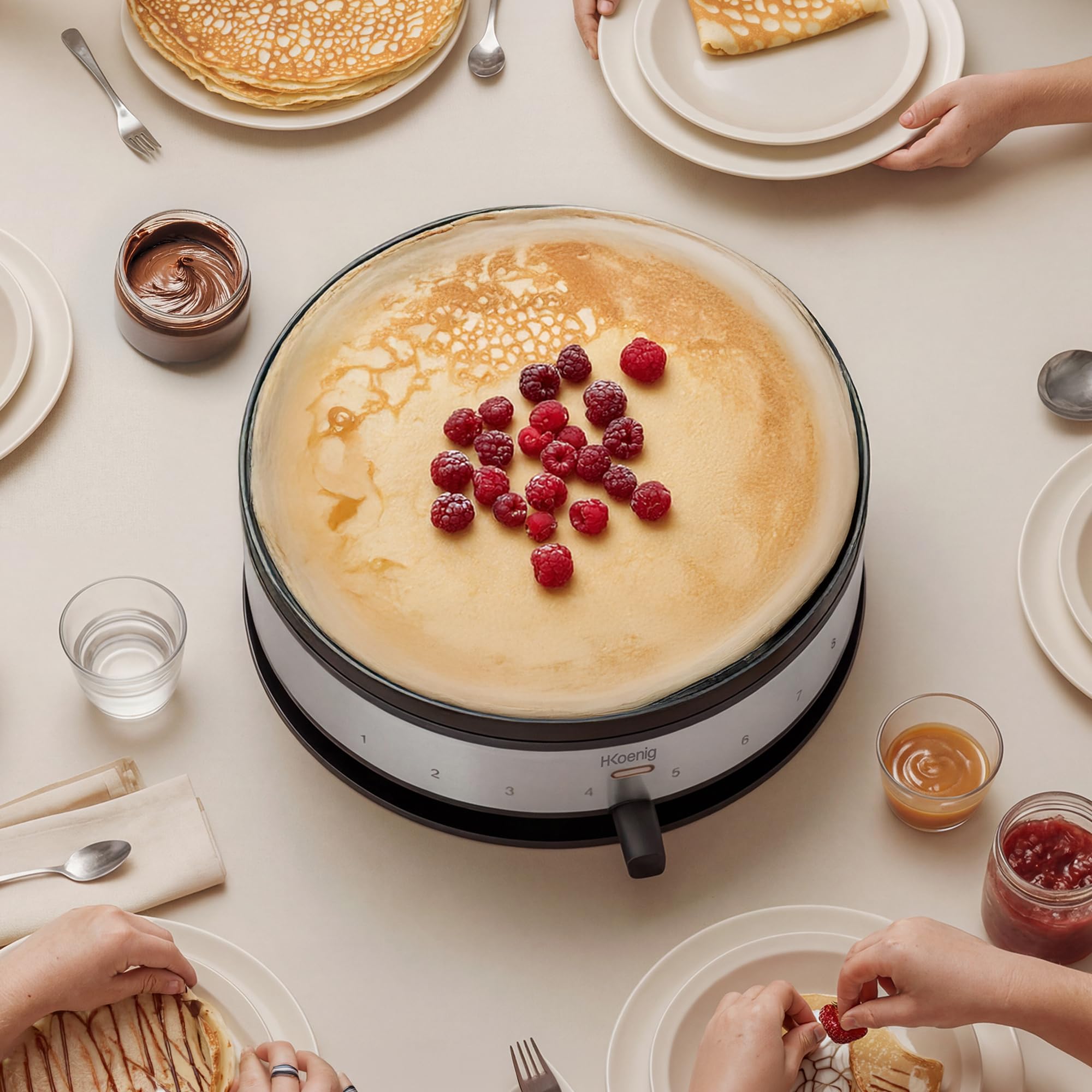 H.Koenig KREP29 Elektrische Crêpepfanne Crêpes Maker, Crêpes Party, 33 cm Antihaftbeschichtete Kochplatte, Tischgerät, Einstellbarer Thermostat