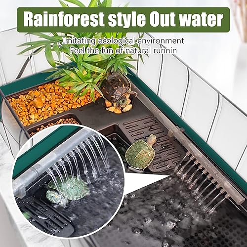 Miniatura 3 de Binano Tanque de tortuga de acuario de tortuga de 25.6 x 13 x 9.4 pulgadas con filtro de lluvia y experiencia de spa, cambios de agua y amplio