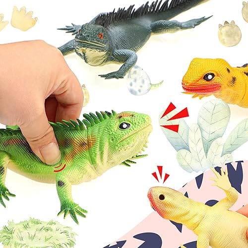 Miniatura 3 de Skylety 3 piezas de juguete de lagarto con sonido de 13.5 pulgadas, juguete de iguana de plástico que presionará hará un sonido, figuras de animales