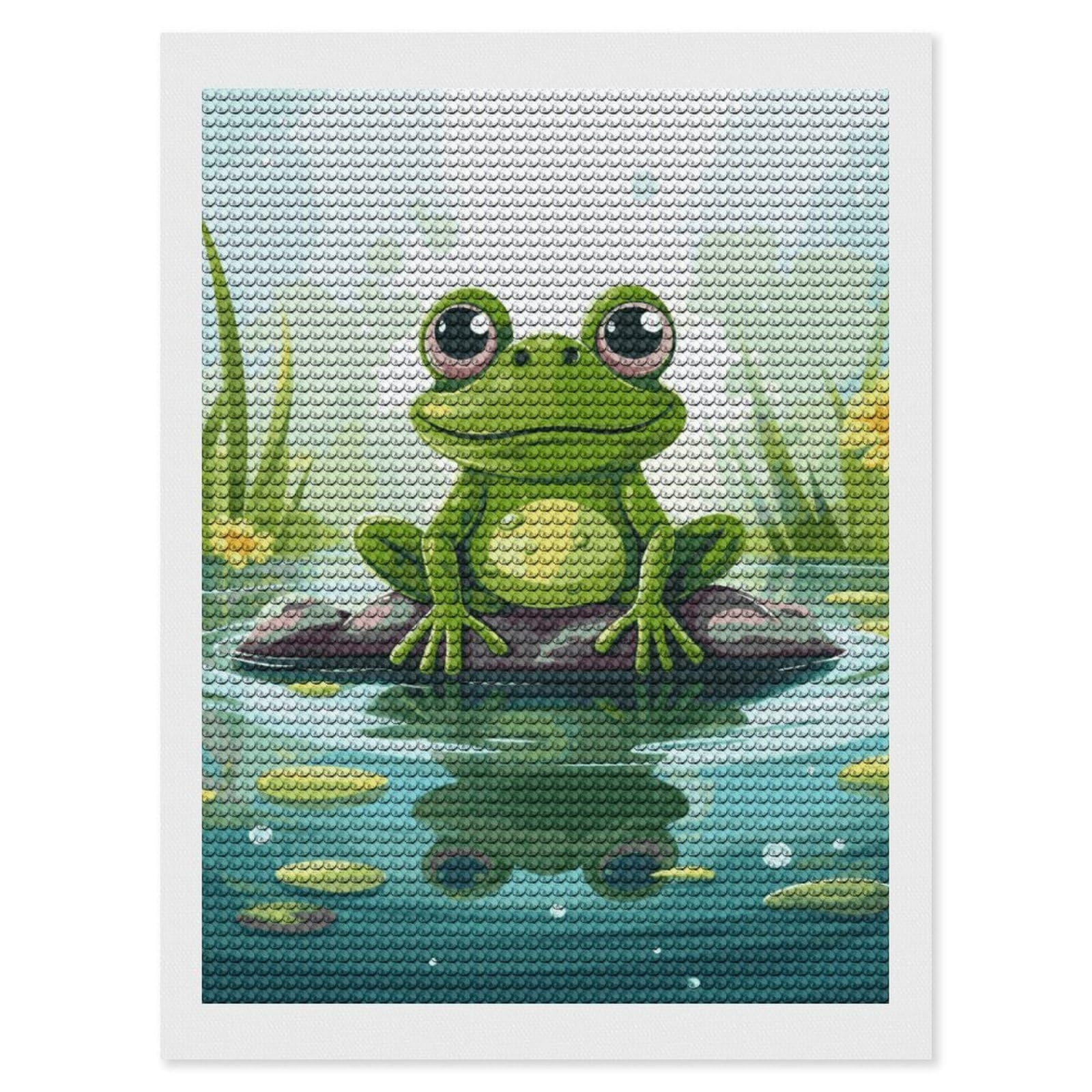 DWVTSLH Frog in A Pond Diamond Painting Kits for Adults, Personalized Diamond Photo Art Full Drill, DIY 5D Diamond Art Painting Kits for Beginners, Home Wall Decor 12"x16"