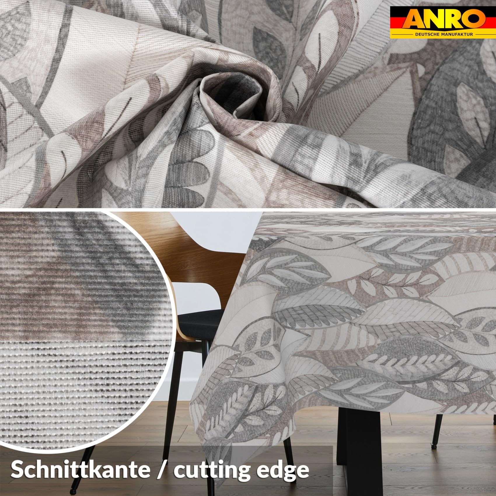 ANRO Obrus na stół Minta 70% bawełna 30% poliester – elegancki wzór liści, łatwy w utrzymaniu czystości, obcięta krawędź 500x140 cm