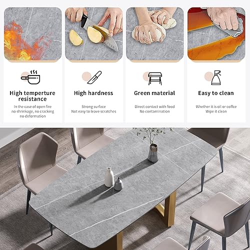 Miniatura 4 de Voohek, Mesa de comedor de cocina 6-9, con parte superior de piedra de mármol artificial, patas de metal, para sala de estar, 6-8 personas (sin