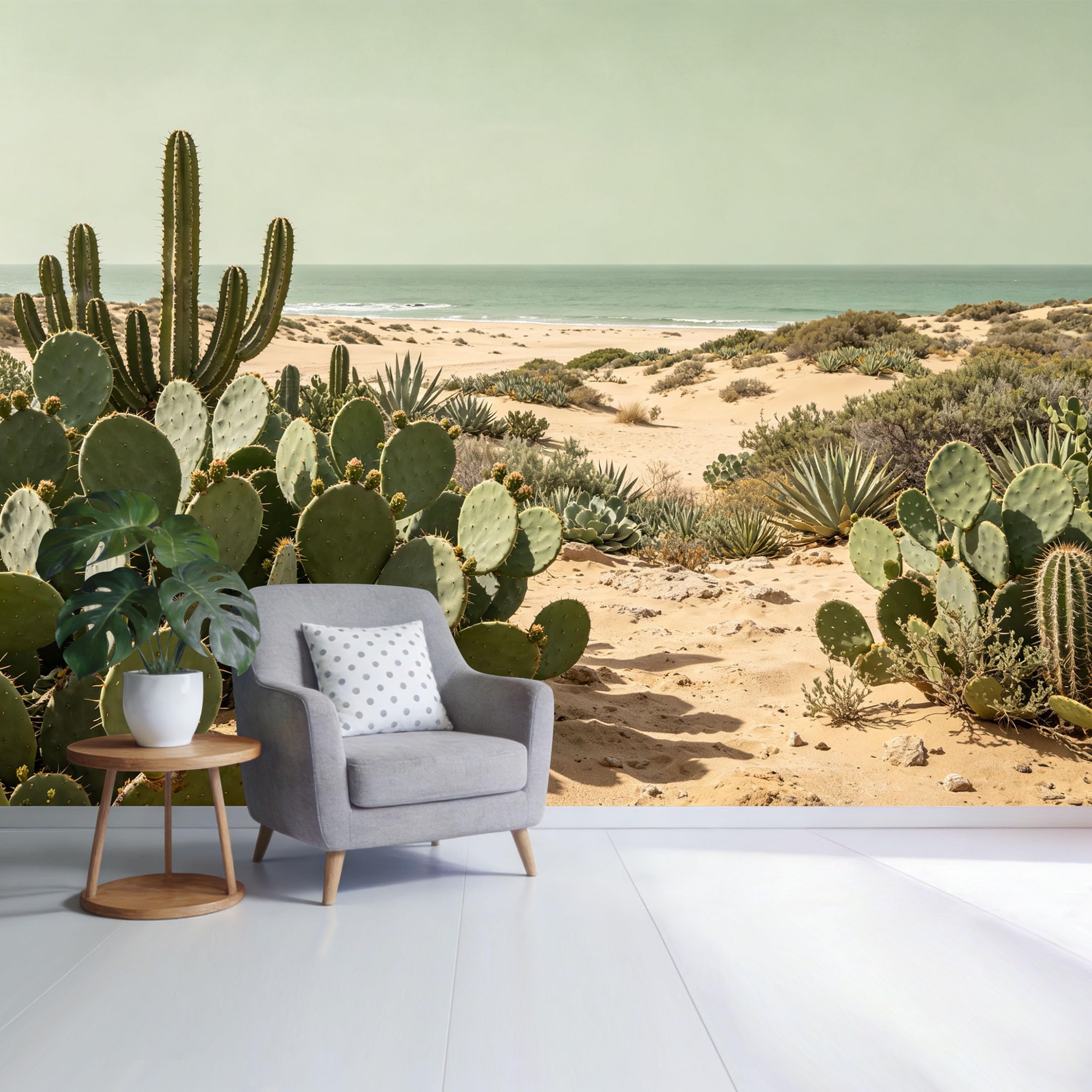 Custom Size Wall Mural Desert Cactus Coastal Landscape Sandy Beach Horizon SelfAdhesive Wall Fabric Removable Wallpaper for Home Office Decor