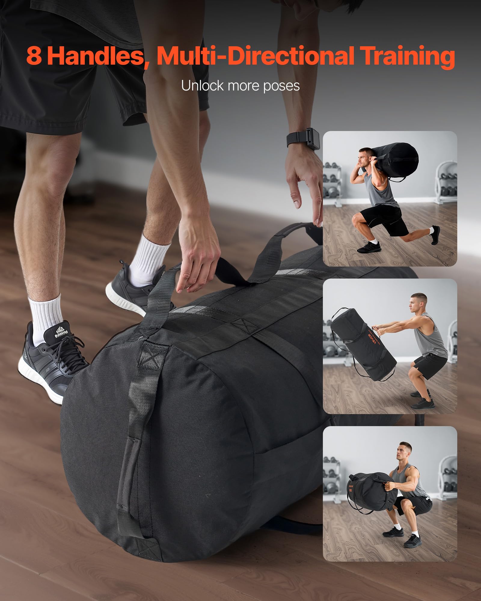 VEVOR Sac de Sable d'entraînement, Sac de Musculation Robuste avec poignées, Noir (Non rempli)