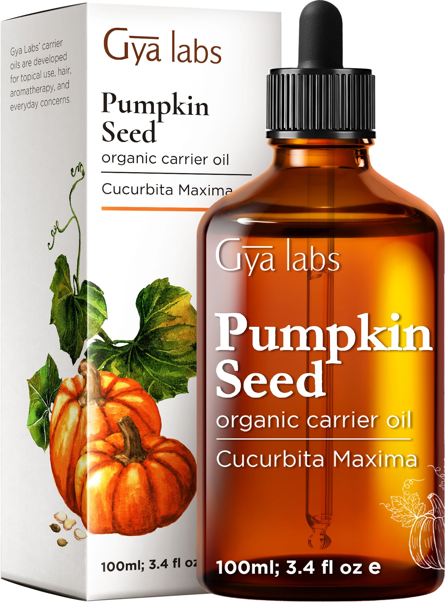 Gya Labs Organic Pumpkin Seed Oil For Hair Growth - 100% Pure Pumpkin Seed Oil Cold Pressed For Skin - Unrefined Pumpkin Oil For Hair, Skin, Face, Nourishing & Strengthening (100ml)