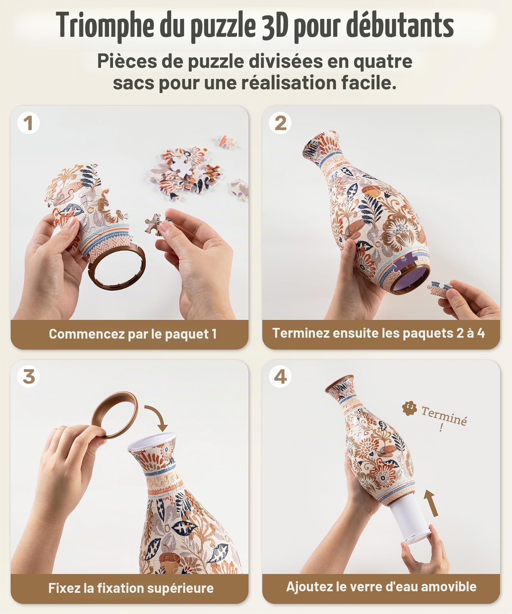 PieceRelax Puzzle 3D Vase en Fleurs - Spring Symphony [S1040], 160 pièces, Une idée de Cadeau Charmante pour Une décoration élégante