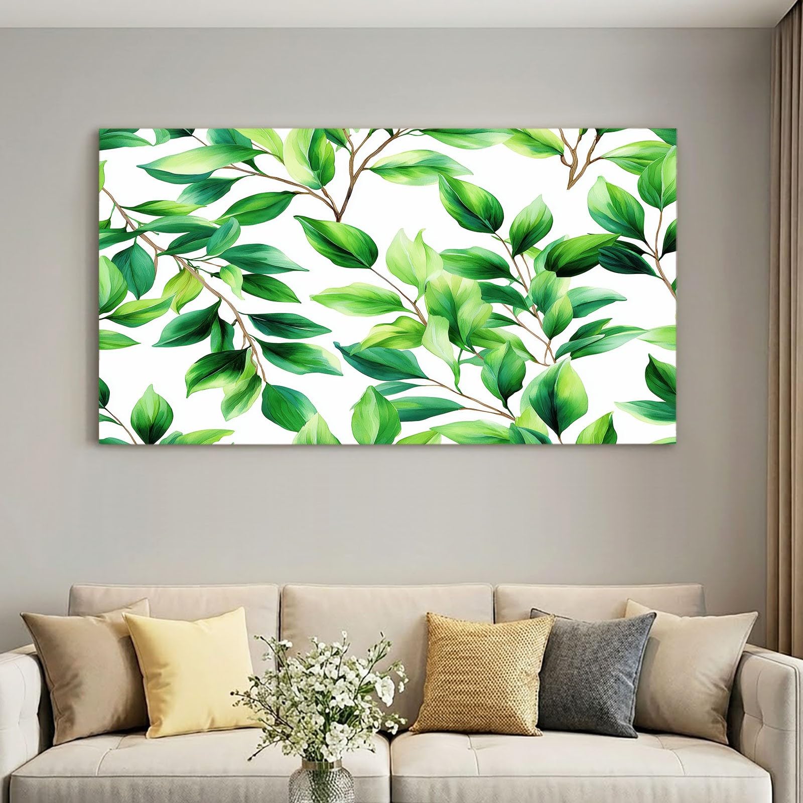 Obraz na płótnie, 140 x 70 cm, tropikalna dekoracja ścienna, zielone rośliny, liście, druk artystyczny, obrazy ścienne do salonu, sypialni i jadalni